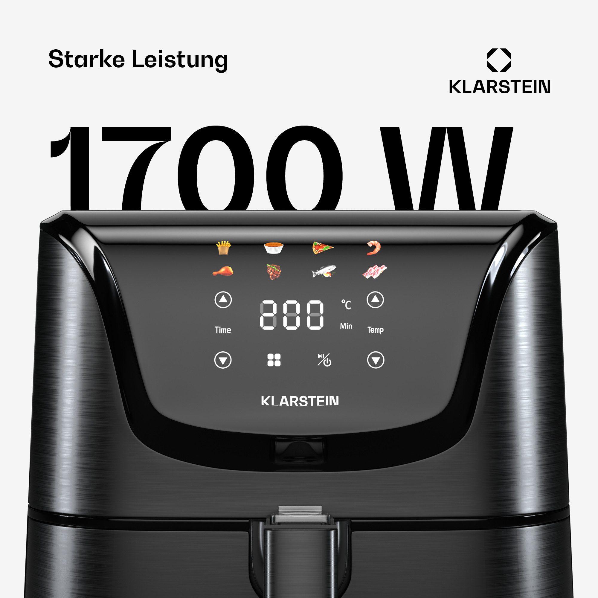 Klarstein Heißluftfritteuse, 1700 W, Heißluftfritteuse Backen Rösten Grill Thermostat 5,4L 1700 W LCD Touch