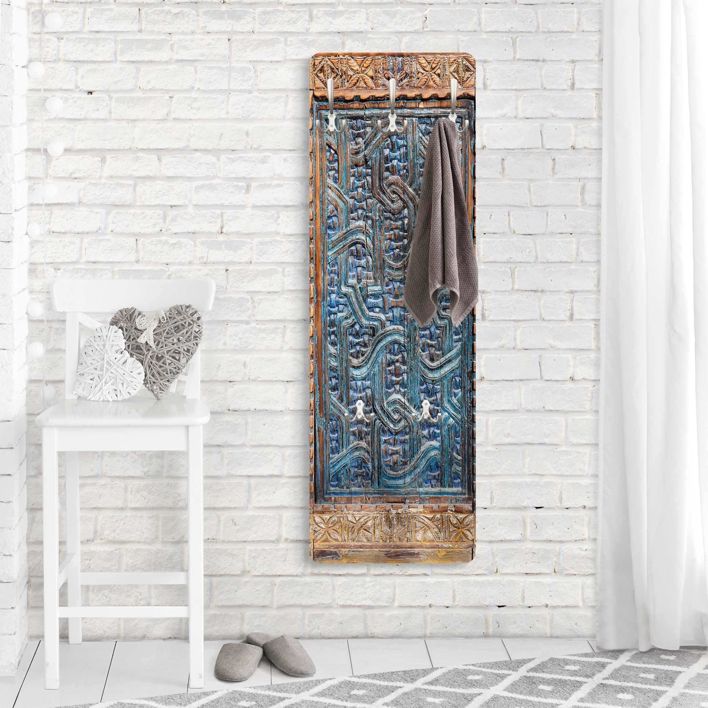 Bilderdepot24 Garderobenpaneel Design Holzoptik Muster Orientalisch Tür marokkanischer Schnitzkunst (ausgefallenes Flur Wandpaneel mit Garderobenhaken Kleiderha – Bild 3 von 5