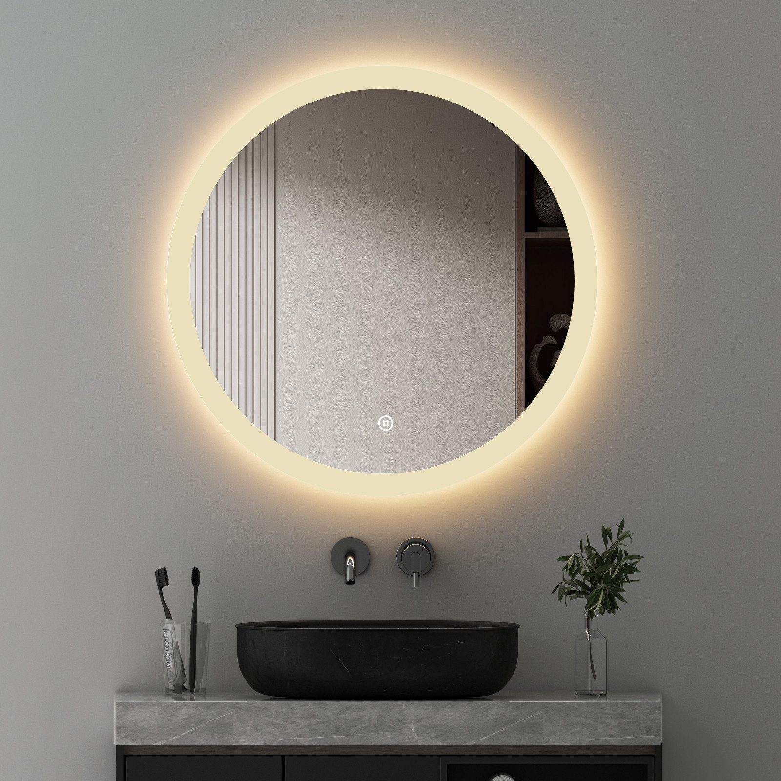 WDWRITTI Spiegel Rund mit Beleuchtung Rundspiegel Bad Led 60 cm 3Lichtfarbe günstig online kaufen