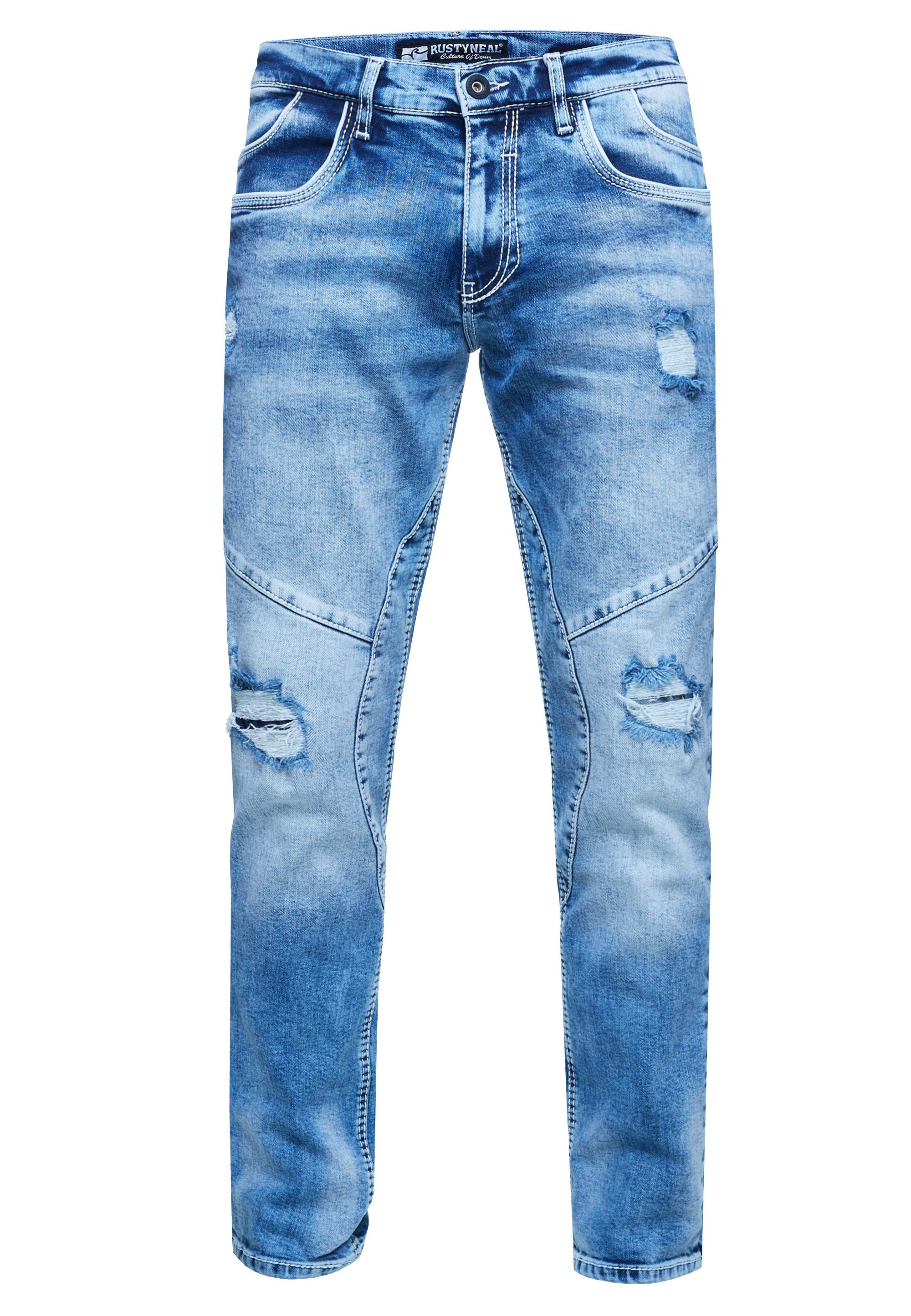 mit Straight-Jeans Used-Details NISHO Neal Rusty trendigen blau