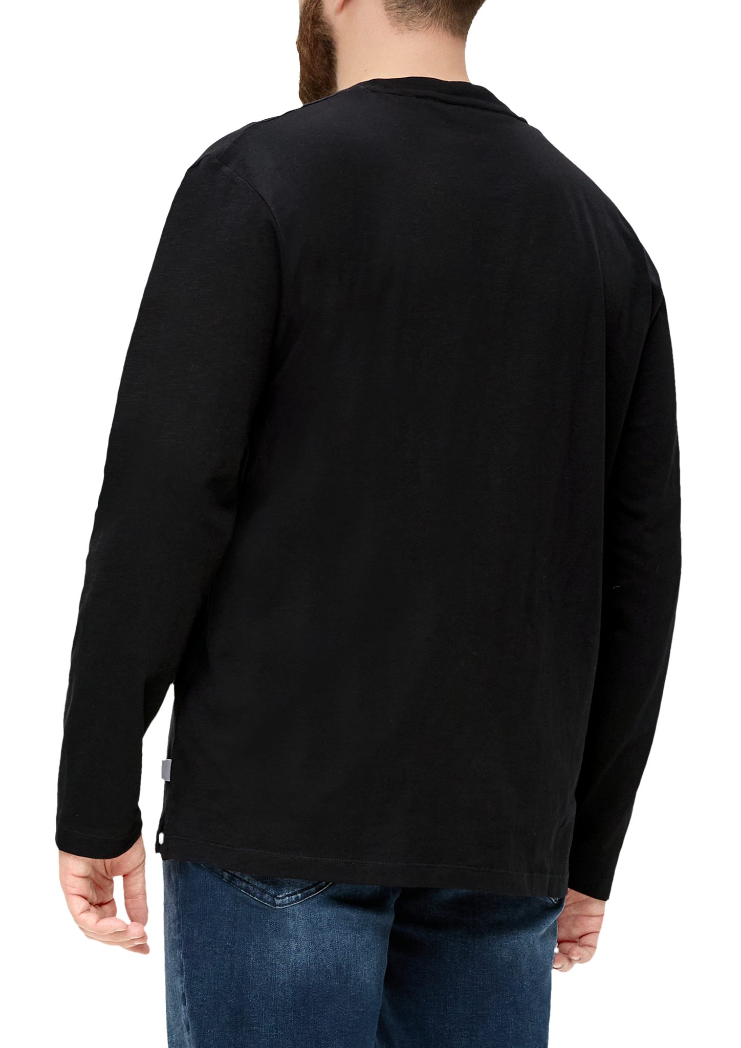 s.Oliver Langarmshirt mit Flammgarnstruktur schwarz Longsleeve