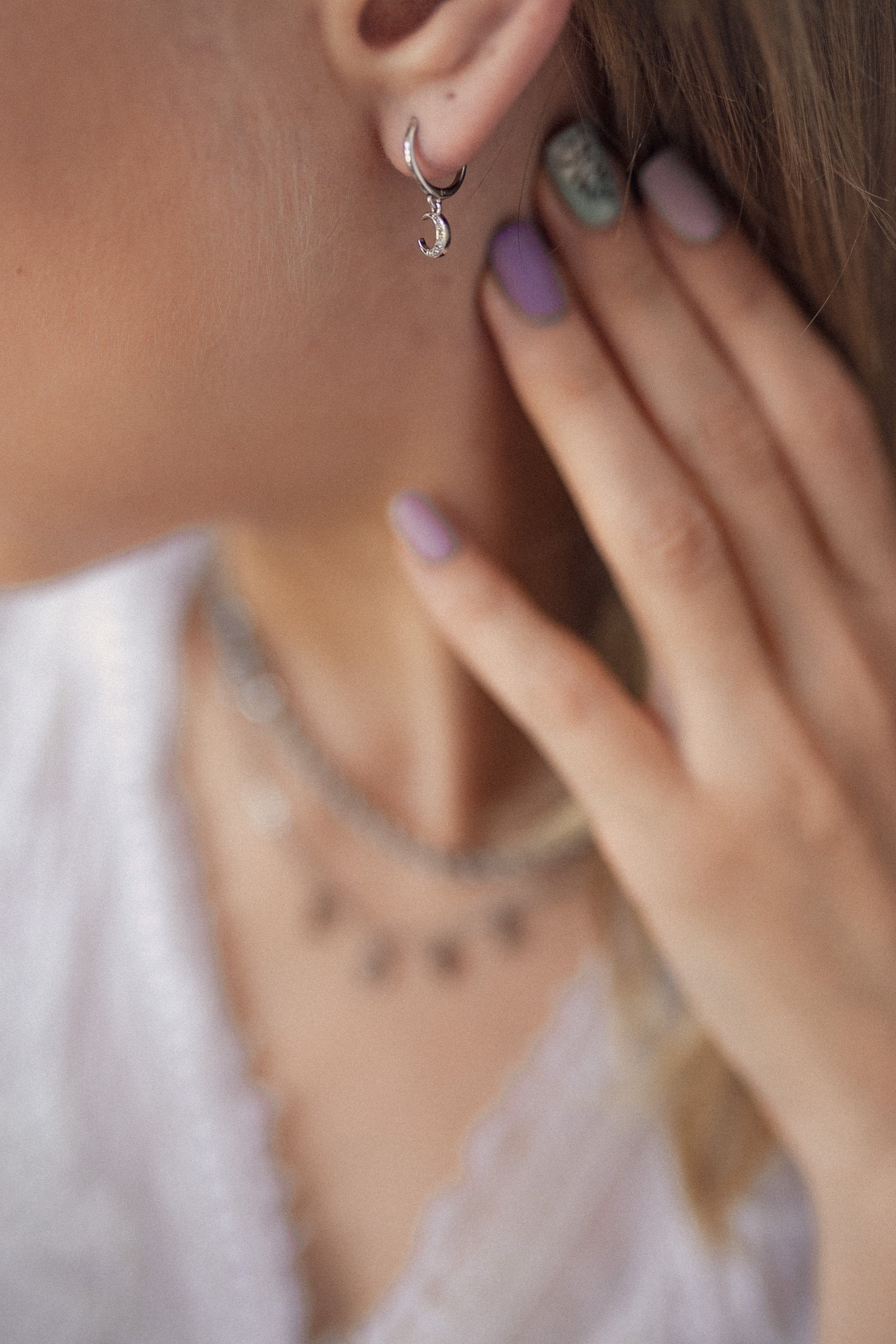 Hey Happiness Paar Creolen Silber Halb Mond Zirkonia, Ohrringe 18K Gold hän günstig online kaufen