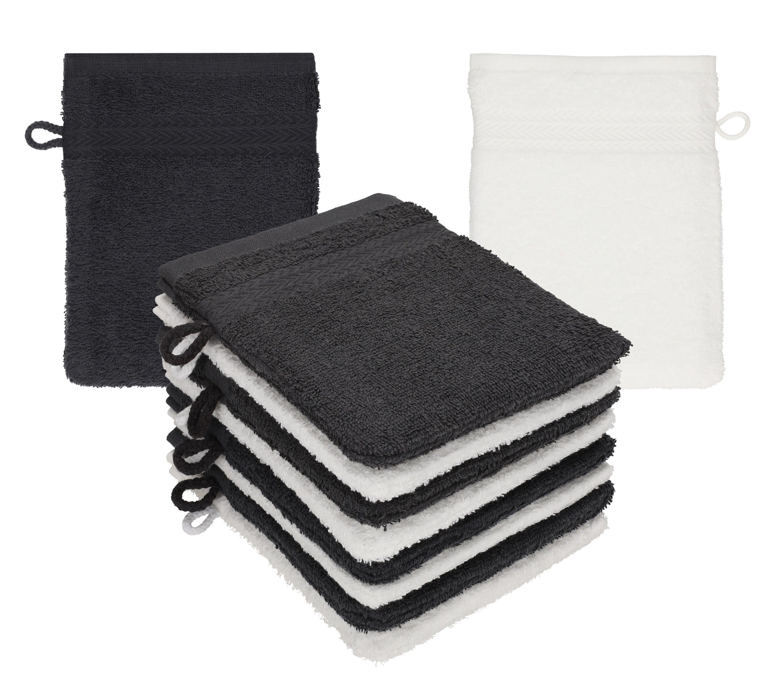Betz Waschhandschuh 10 Stück Waschhandschuhe Waschlappen Set Premium 100% Baumwolle 16x21 cm Farbe Graphit - weiß (10-tlg)