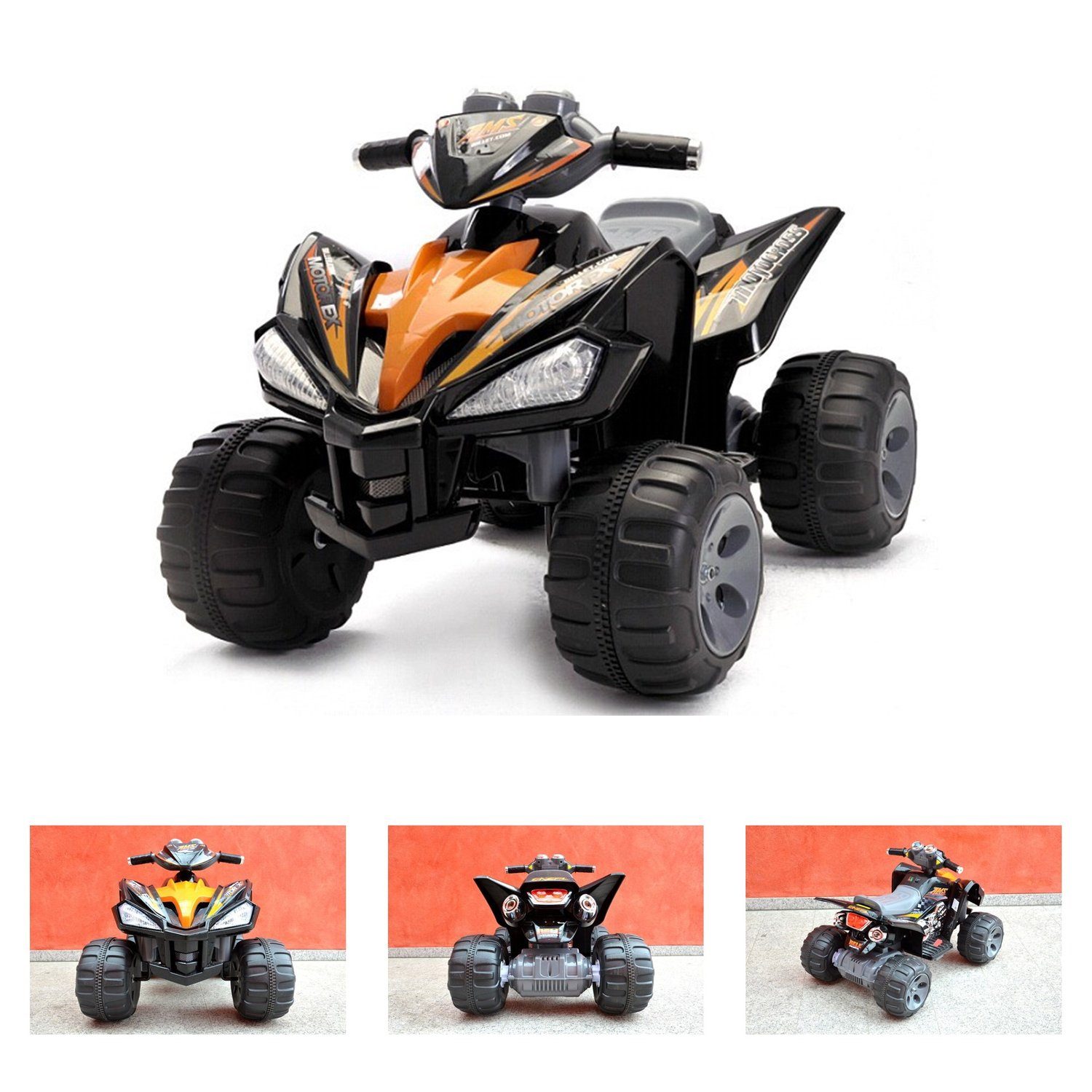 ES-Toys Elektro-Kinderquad Kinder Elektroquad, Belastbarkeit 30 kg, orange 2x 12 V elektro Motoren, Musikfunktion und Hupe