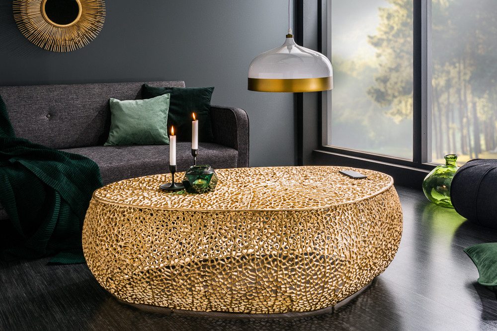 riess-ambiente Couchtisch ABSTRACT LEAF 120cm gold - Metall, Handarbeit, Blatt, modern, filigran (Einzelartikel, 1-St), Eyecatcher Beistelltisch - ideal für Wohnzimmer, TV-Ecke oder Lofts