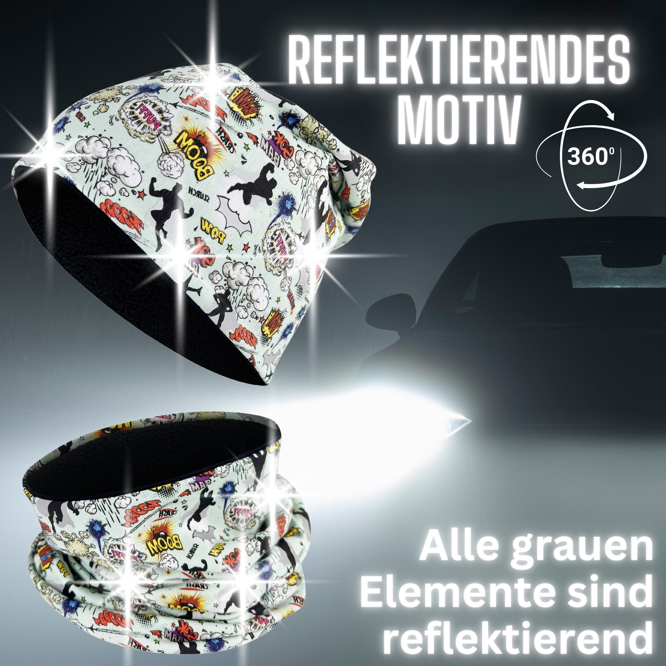 HECKBO Beanie 360° Reflektor Kinder Beanie Mütze & Loop Schal Set – Bild 2 von 5