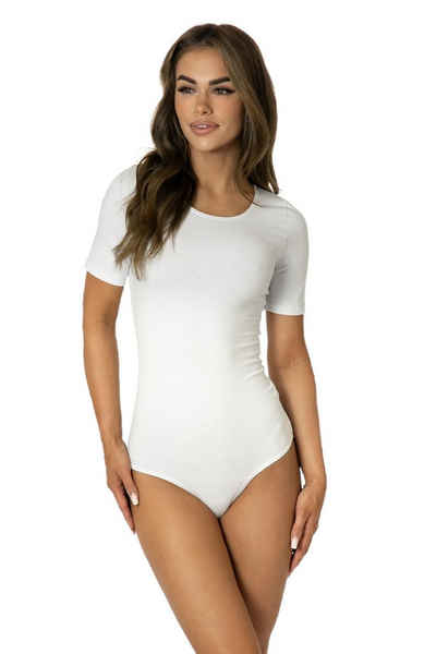 Alkato Kurzarmbody Kurzarm Bodysuit mit Rundhalsausschnitt