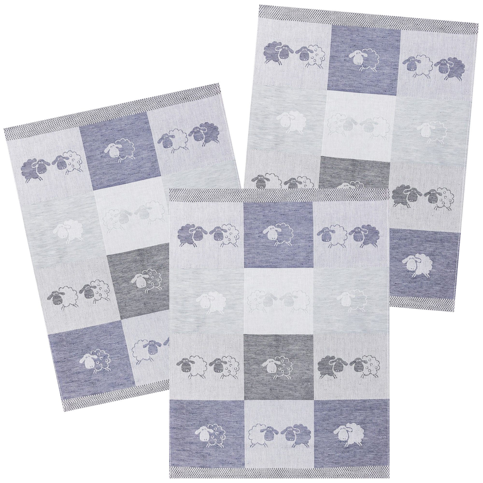 Kracht Geschirrtuch Schäfchen, (3-tlg), 3er Pack Geschirrtücher (3 Stück), ca. 50 x 70 cm, Halbleinen Jacquard