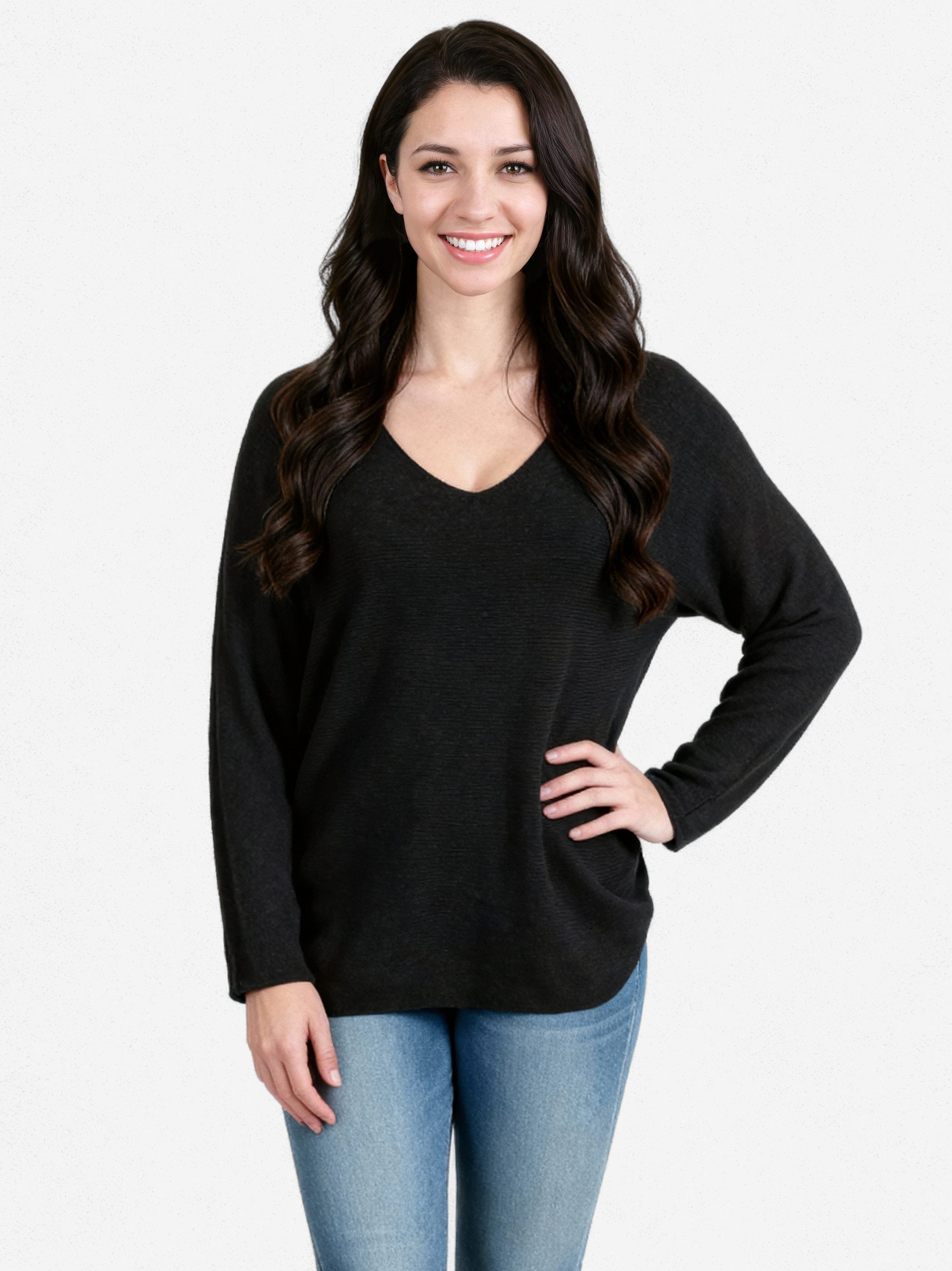 PEKIVESSA Strickpullover V-Ausschnitt-Pullover Langarm Gerader Schnitt, kus günstig online kaufen