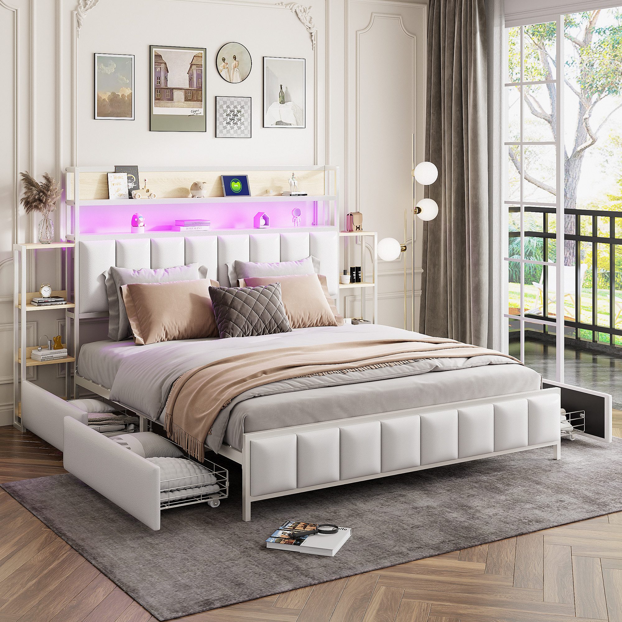 Flieks Metallbett, LED Polsterbett Doppelbett 160x200cm günstig online kaufen