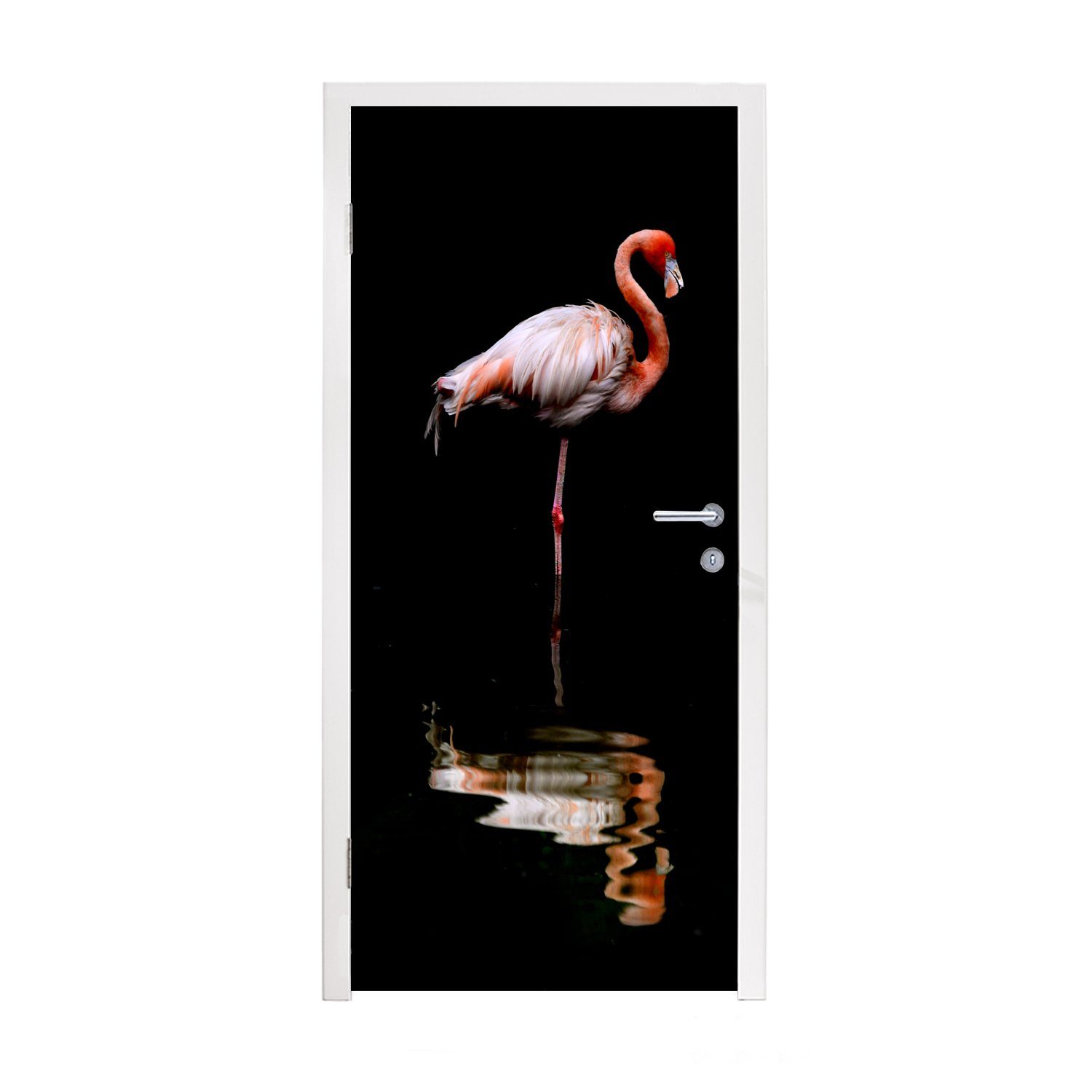 MuchoWow Türtapete Zwei Flamingos stehen im Wasser, Matt, bedruckt, (1 St), Fototapete für Tür, Türaufkleber, 75x205 cm