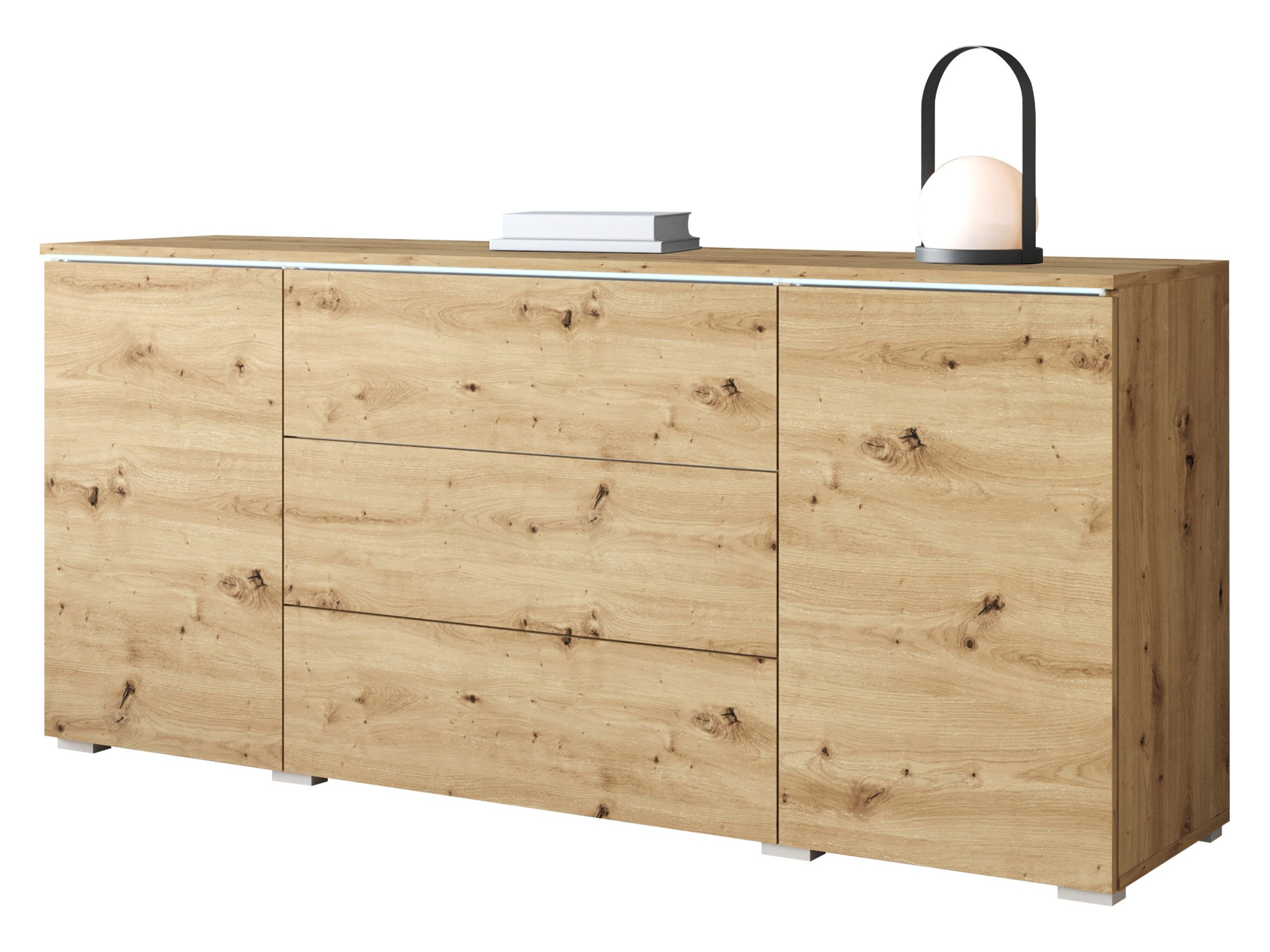 MIRJAN24 Kommode Vera 150 (2-Drehtüren und 3-Schubladen), Griffloses Öffnungssystem push to open, Rollgleitschienen