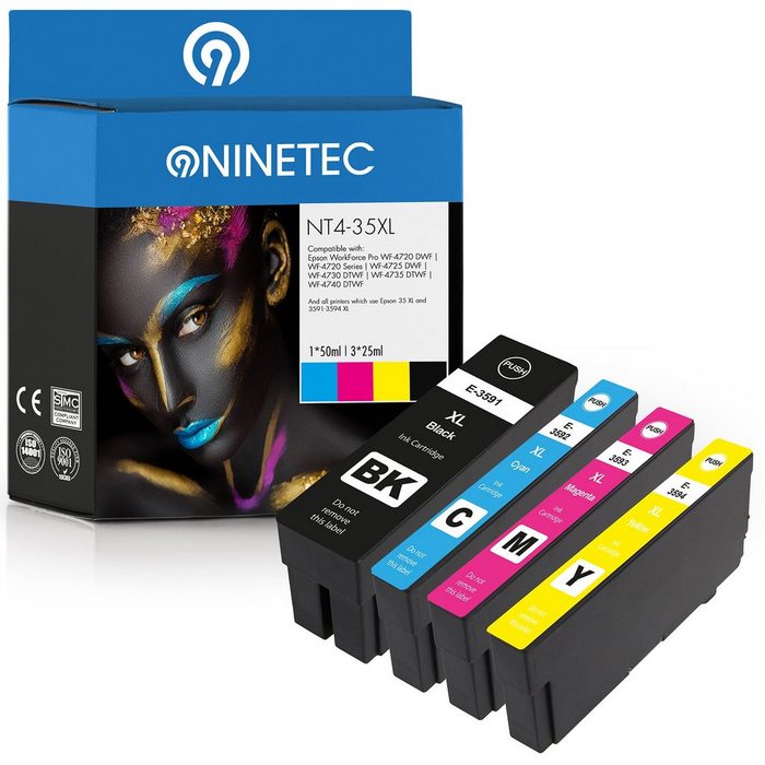 NINETEC 4er Set ersetzt Epson T3591-T3594 35XL Tintenpatrone