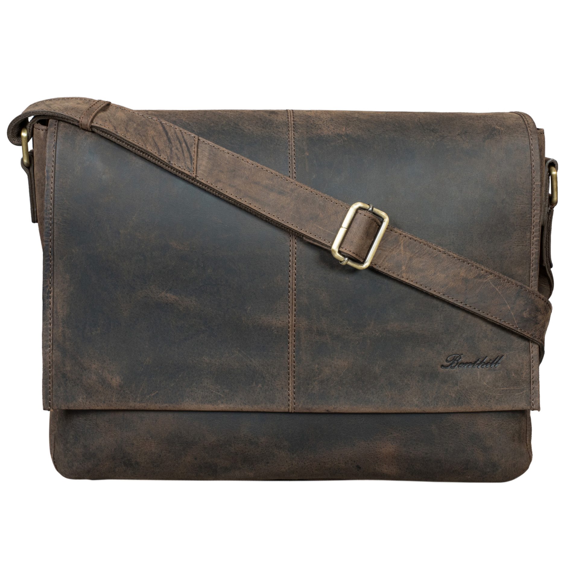 Benthill Messenger Bag Herren Umhängetasche Echt Leder Messenger Laptop Schultertasche Damen, Reißverschlussfach