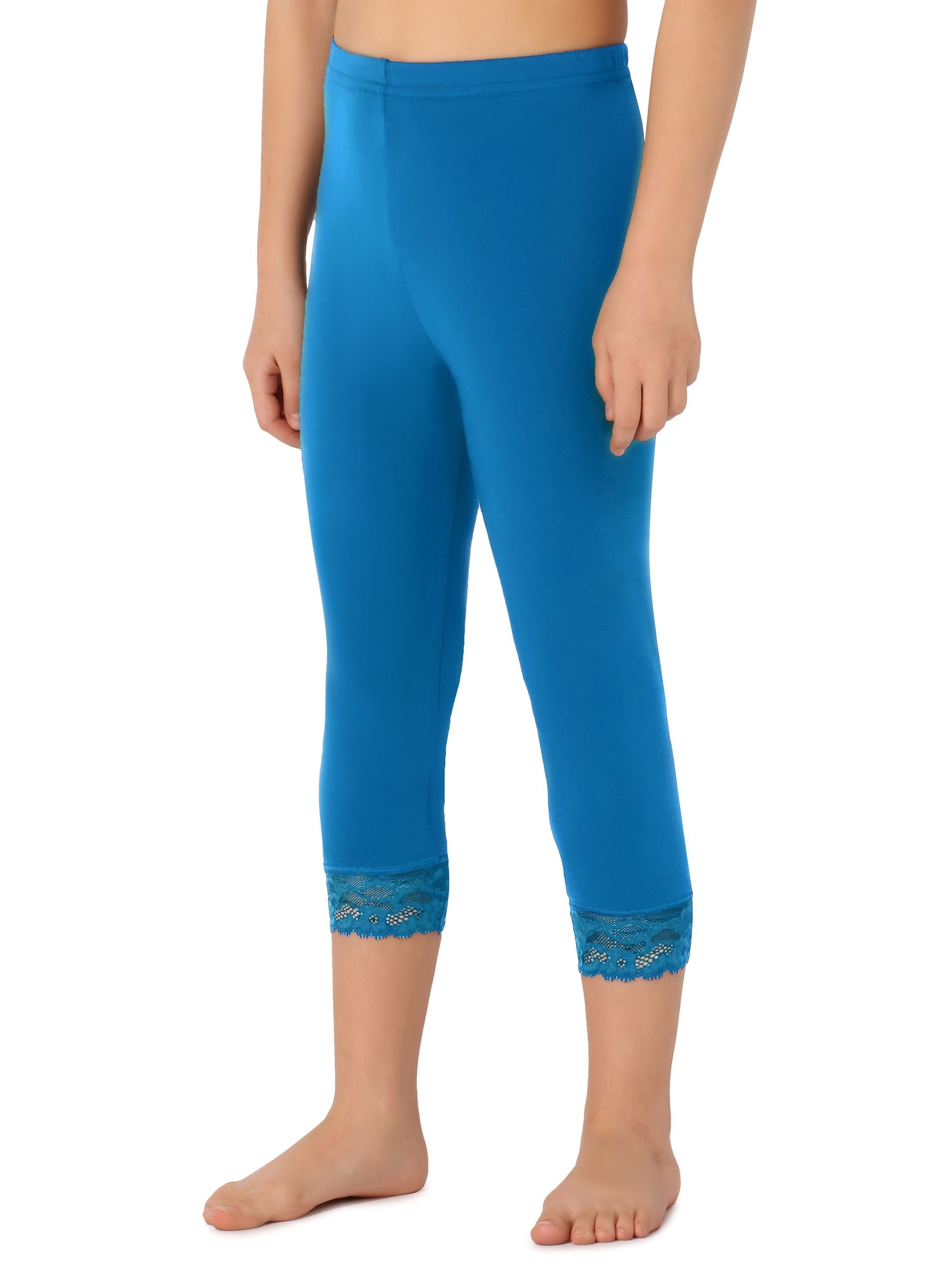 Capri Leggings Blau Style 3/4 (1-tlg) Bund Mädchen Merry Leggings MS10-293 elastischer