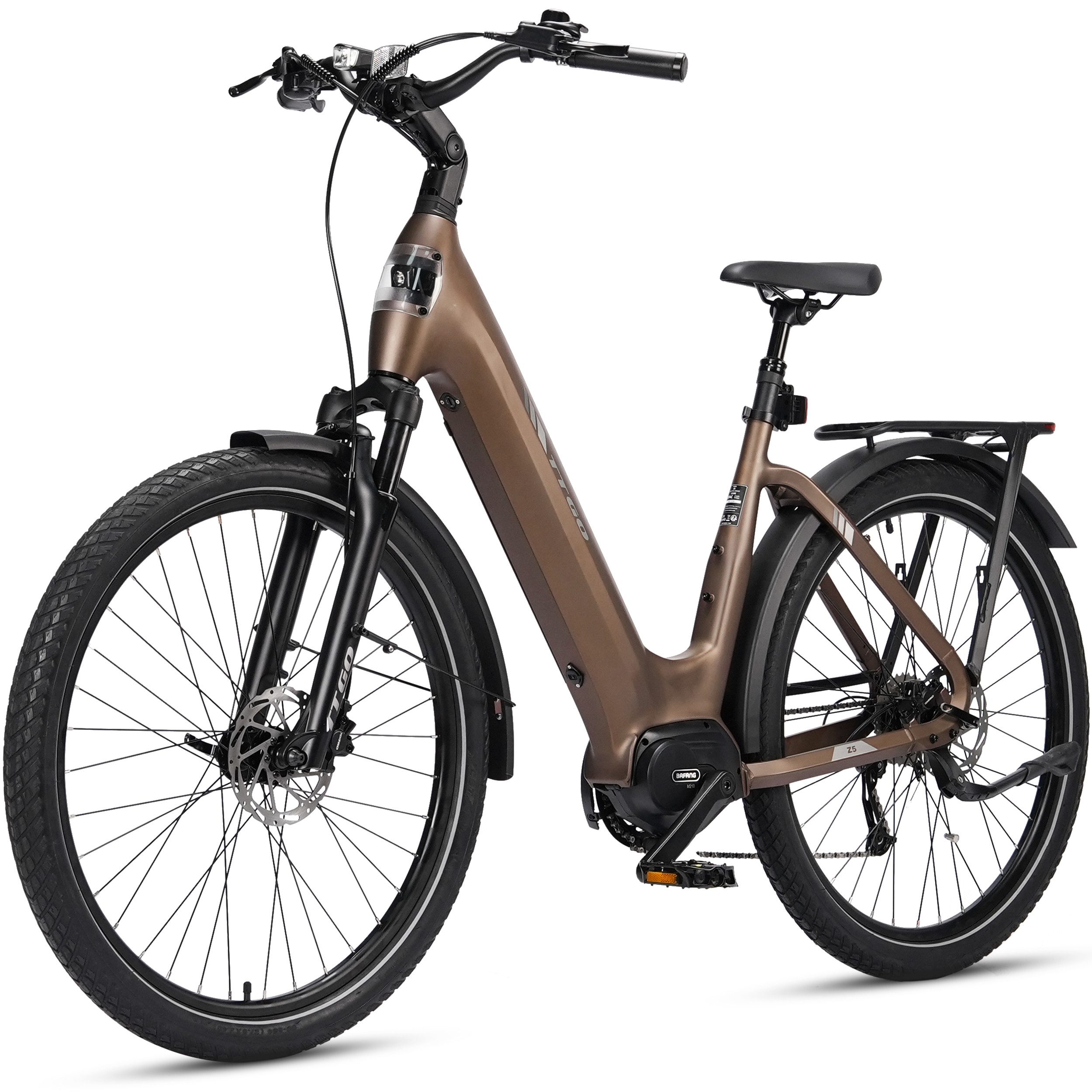 TTGO E-Bike Cityrad 28 Zoll, SUV, Mittelmotor, max. 130km, Z5, Federsattelstütze, 9 Gang, Kettenschaltung, Mittelmotor, 648 Wh, 5 Stufen, Drehmomentsensor, Elektrofahrrad für Damen und Herren