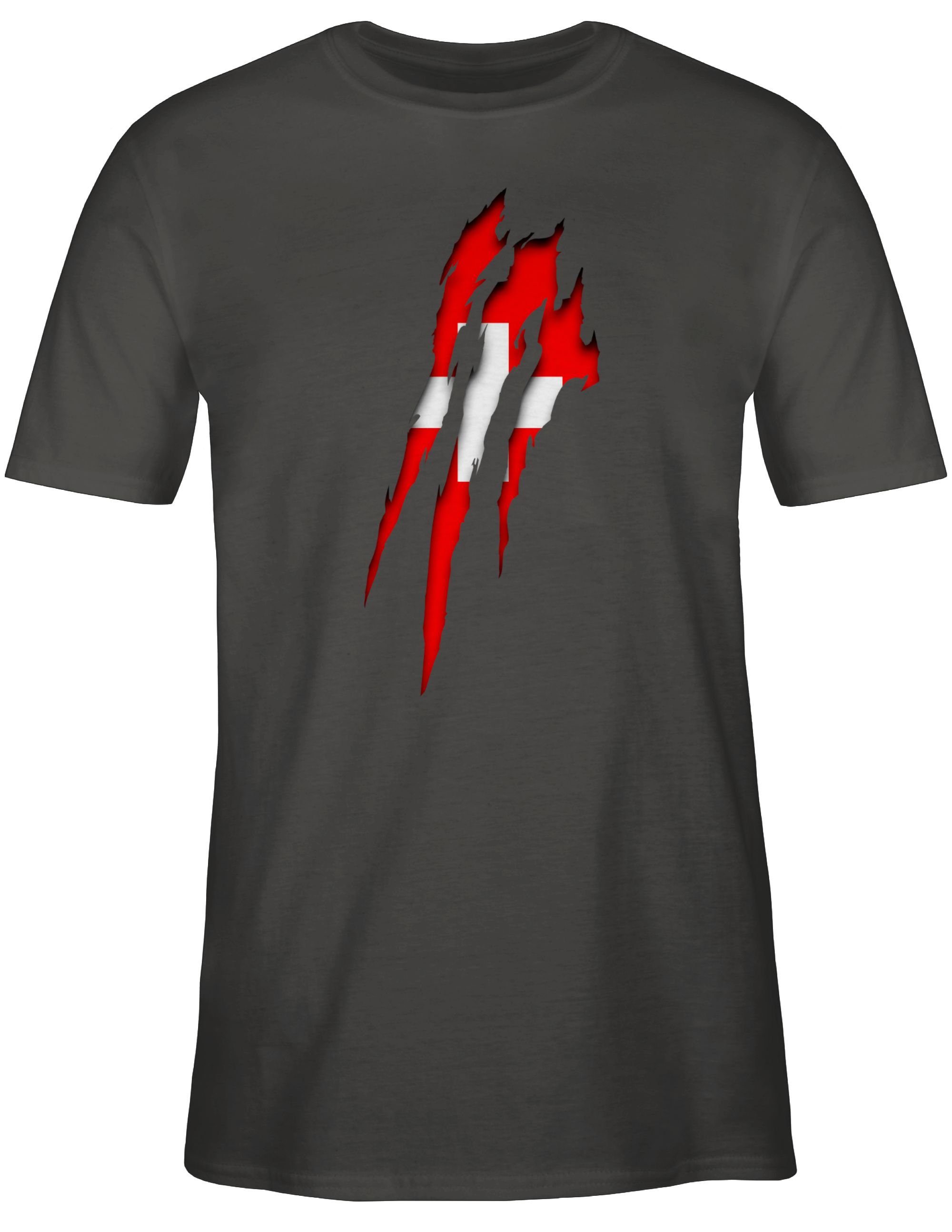 Shirtracer T-Shirt Schweiz - Fussball t schweizer Krallenspuren EM Herren T-Shirt - schweiz t-shirt Premium 2024 2 - tshirt em shirt - Dunkelgrau