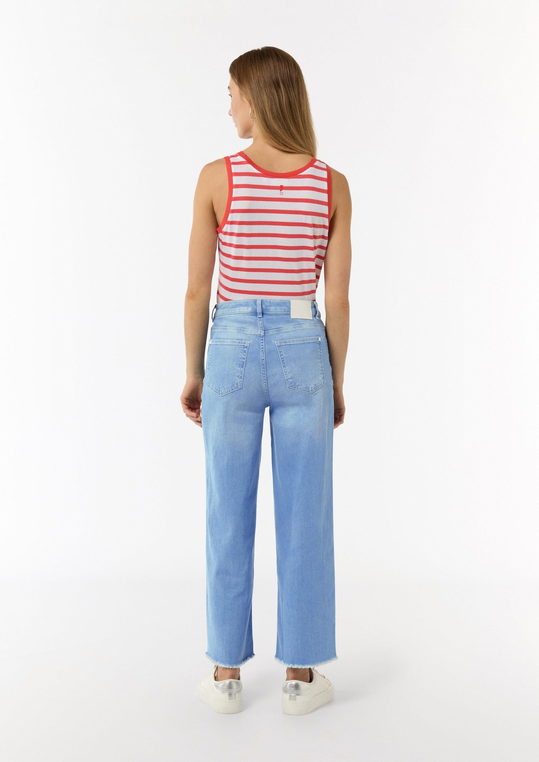 comma Weite Jeans Jeans-Hose Verkürzte Jeans mit Wide Leg und ausgefranstem Saum