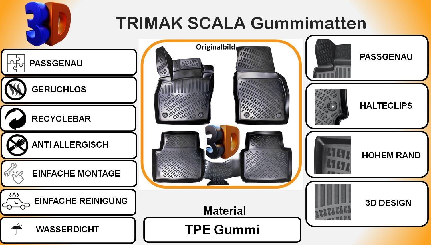 2019 Skoda ab Scala TRIMAK Gummimatten Auto-Fußmatte, Autofußmatten Trimak