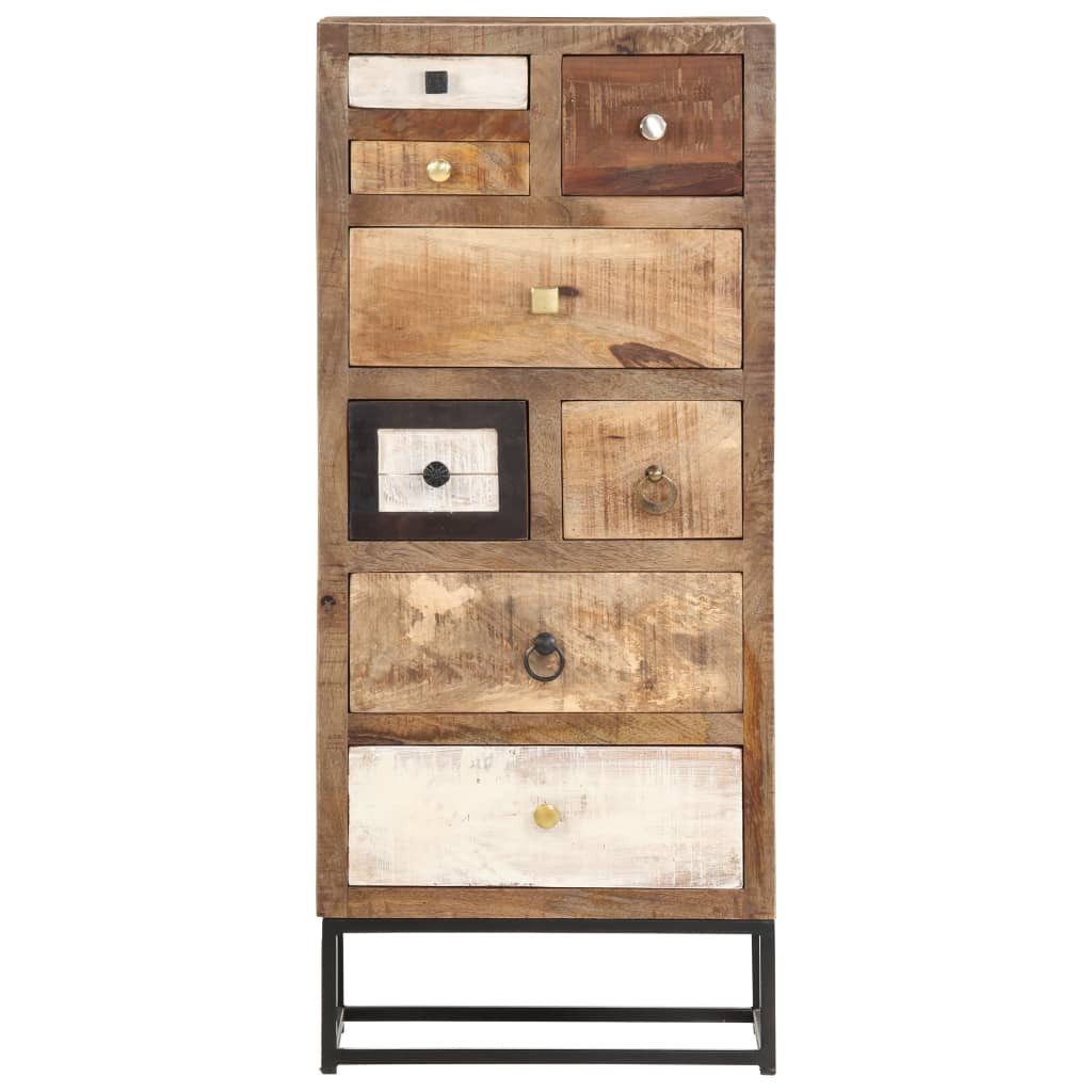 furnicato Kommode aus Massivholz mit pulverbeschichteten Stahlbeinen 45x30x105 c (1 St), Industrielles Sideboard mit 8 Schubladen und einer Wandhalterung