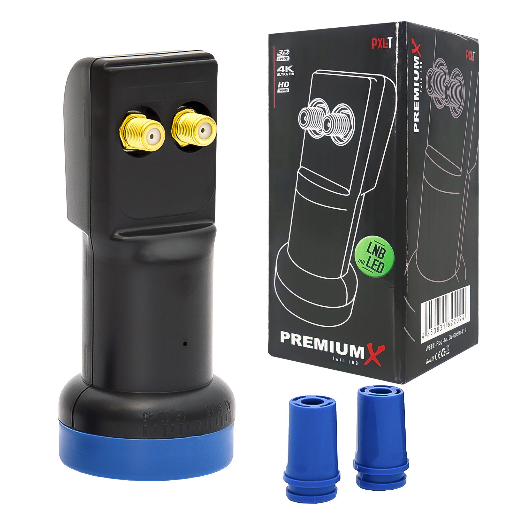 PremiumX Twin LNB PXL-T LED Empfangskopf Sat 2 Teilnehmer Wetterschutz Monoblock-LNB