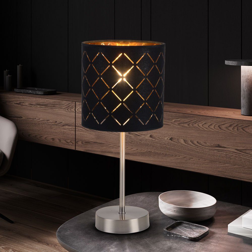 etc-shop LED Lampe Zimmer Tisch Textil Lese im- Wohn Leuchtmittel gold Tischleuchte, inklusive, schwarz Warmweiß, Leuchte Schalter