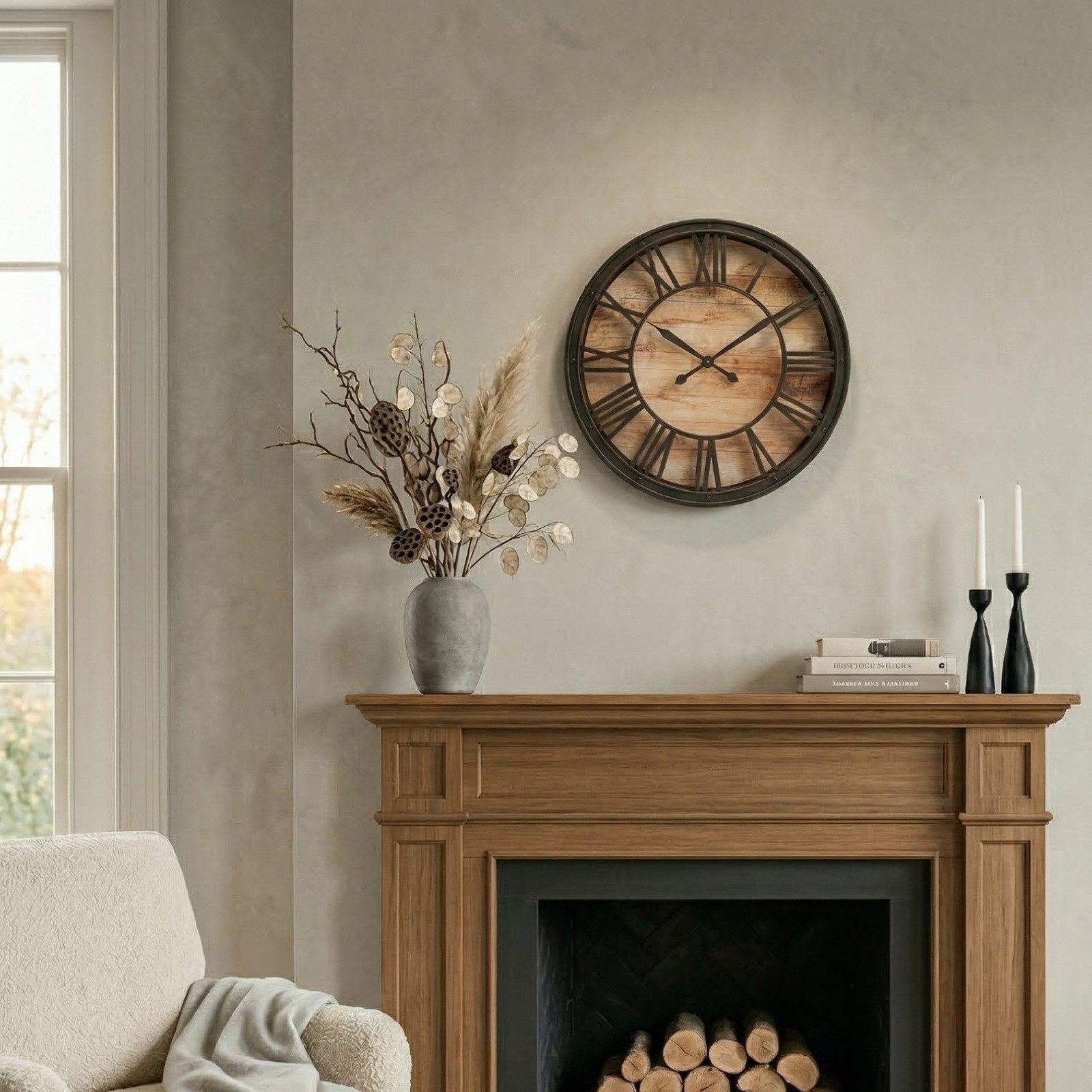 SCENA LIVING Wanduhr Wanduhr ARON im Industrial-Style, Metall, Ø 39 cm