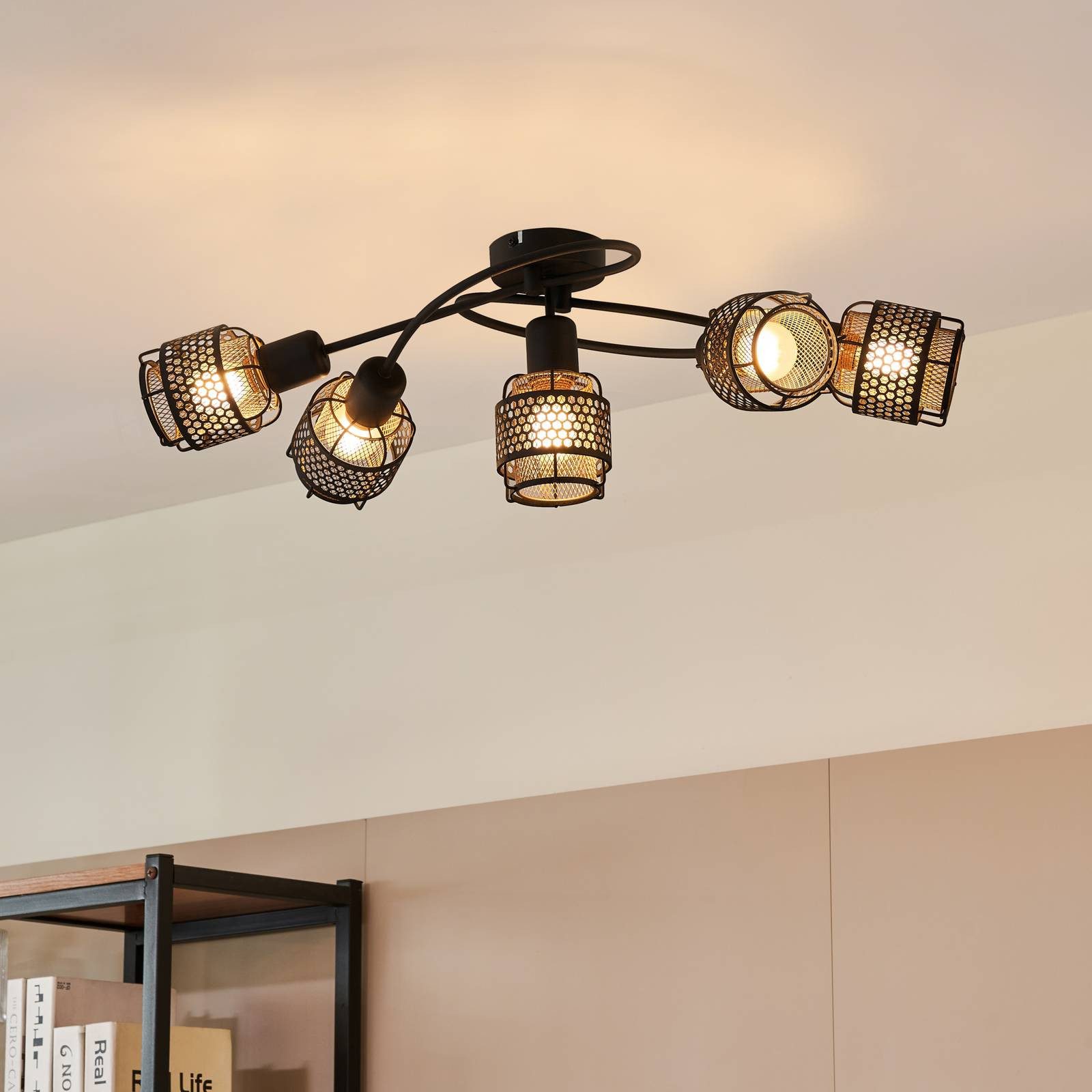 Lindby Deckenleuchten Eudoria, Metall, Schwarz IP20, 5 x 10 W LED günstig online kaufen