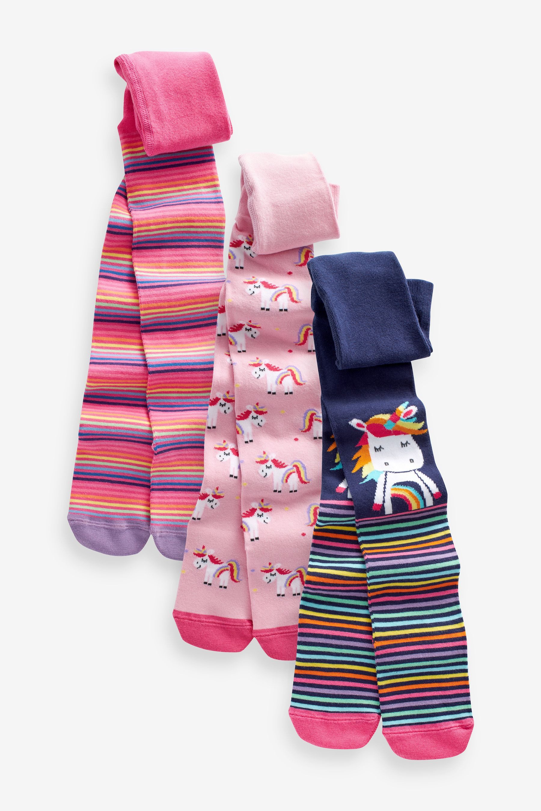 Next Strickstrumpfhose Strumpfhose Einhorn mit Baumwolle, 3er-Pack (3 St)
