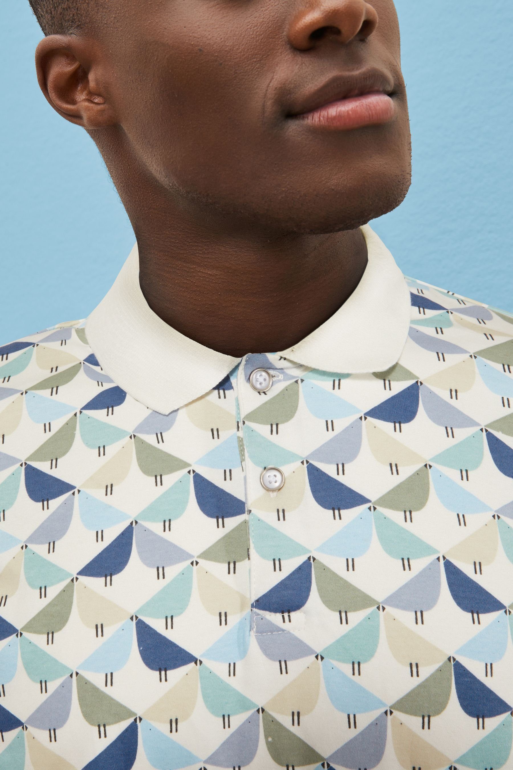 Scion Bedrucktes Poloshirt Next Ecru/Blue Polo-Shirt (1-tlg) Bird