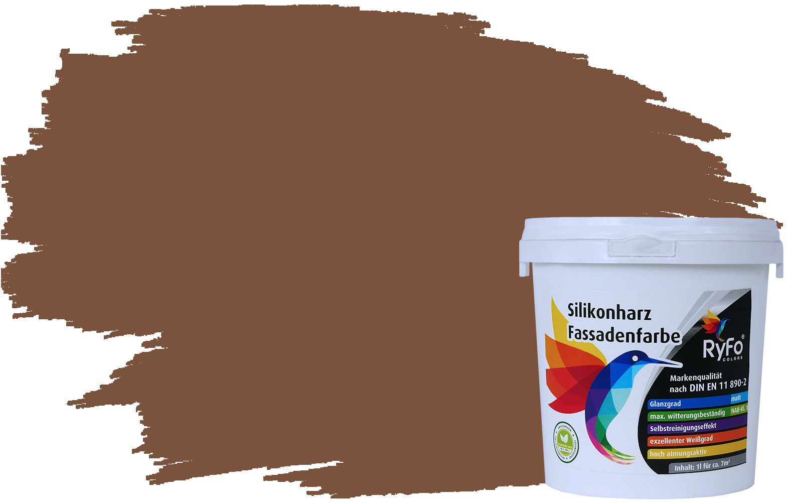 RyFo Colors Fassadenfarbe Silikonharz Fassadenfarbe Nougatbraun 1l, 1 L ca. 6 m², Wasserabweisend, diffusionsfähig, schützt vor Schmutz, UV-beständig