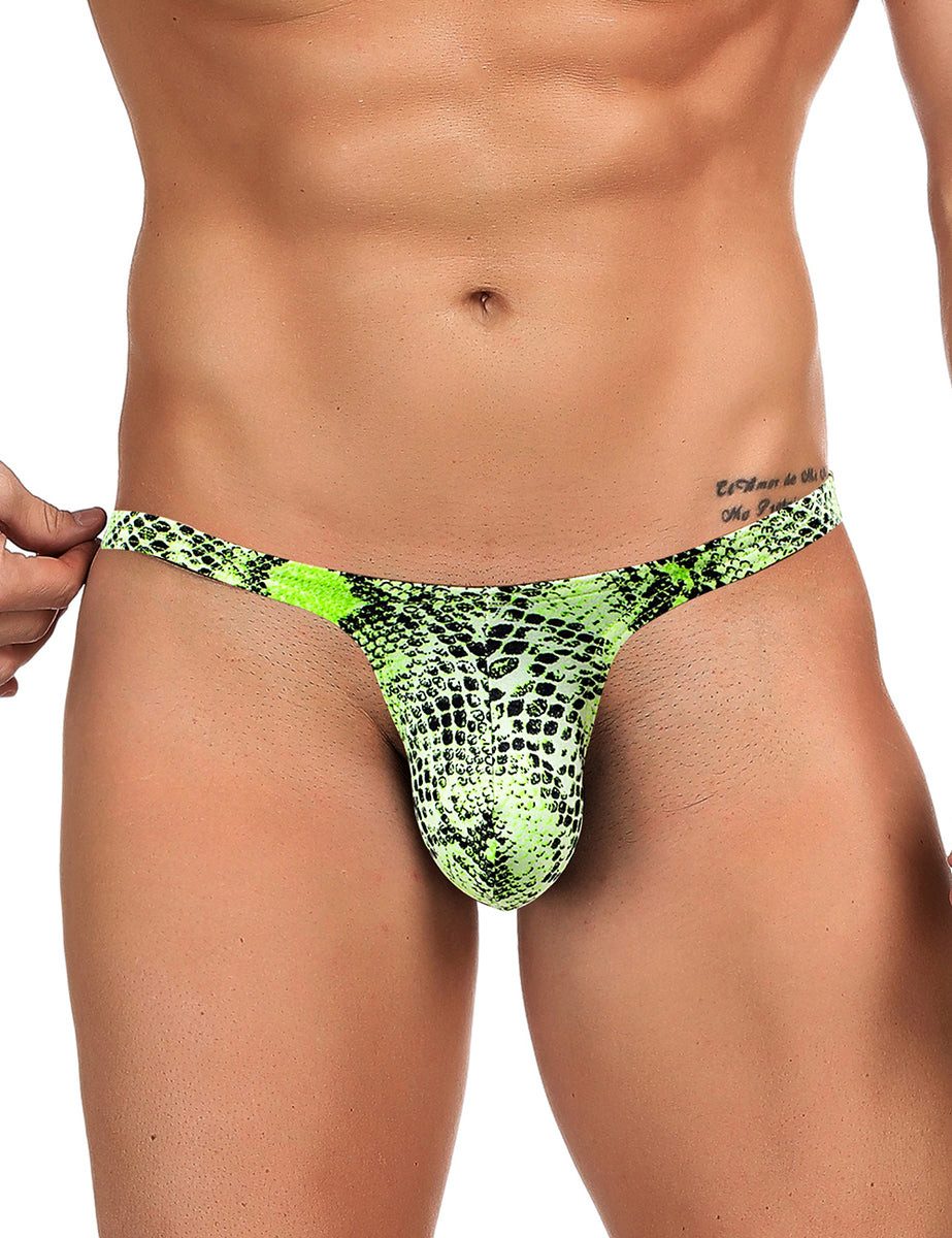 Lau-Fashion Tanga Herren String mit Schlangenmuster in Neongrün
