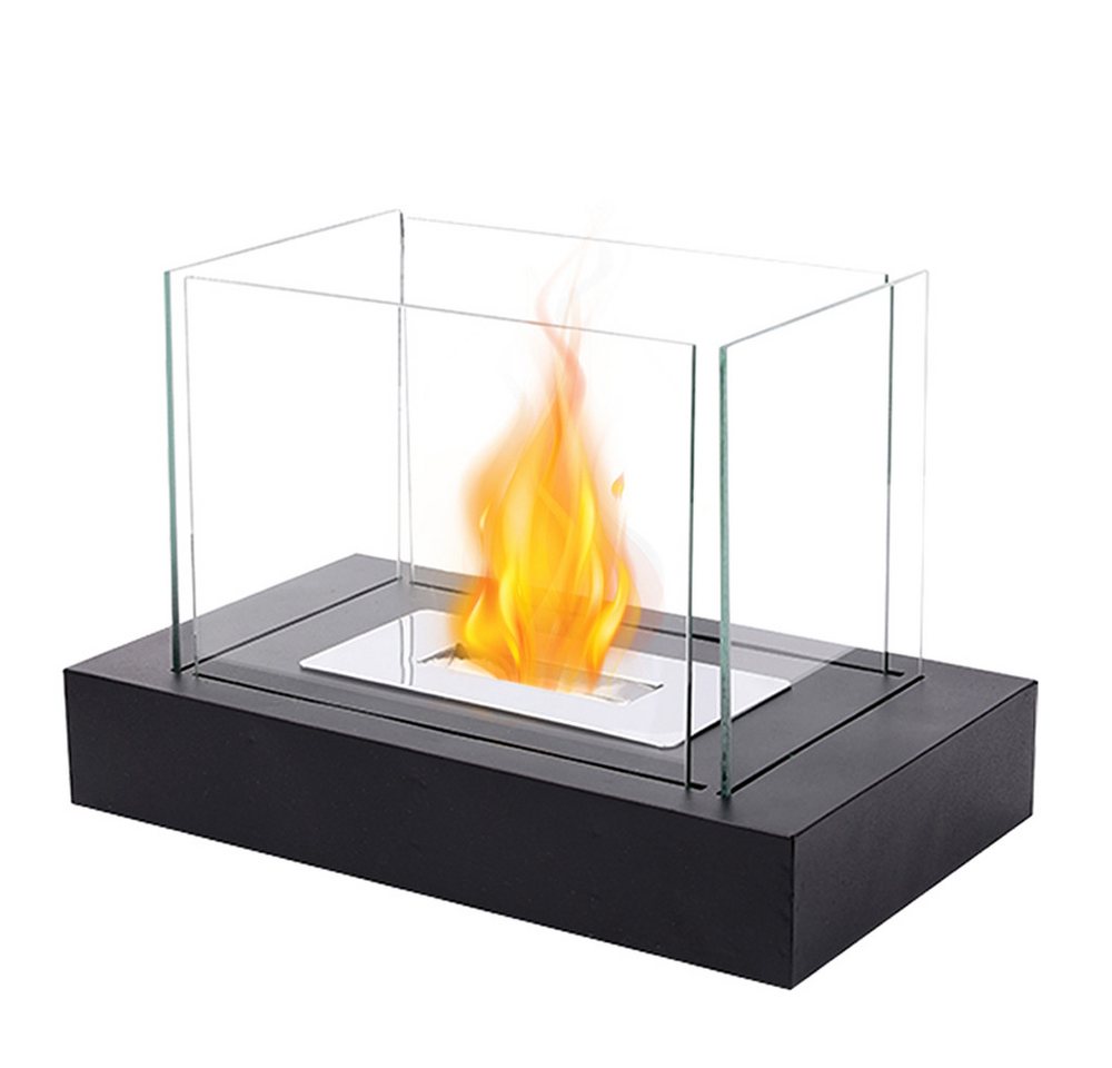 JHY DESIGN Feuerschale 35cm Breite Windlicht Tischkamin Feuerschale aus Metall und Glas, (1-St), für Innen und Außenbereich, Schwarz