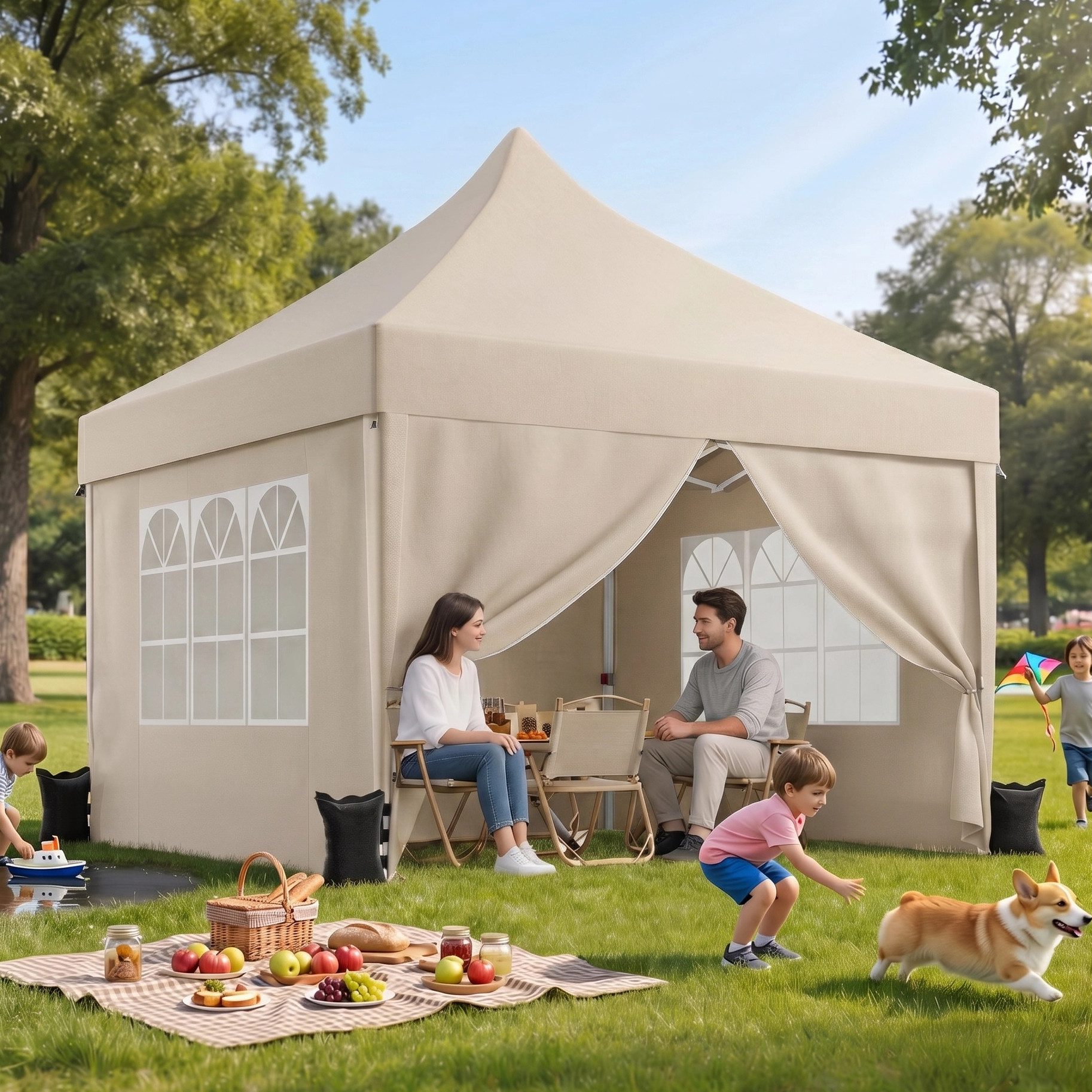 GUNJI Faltpavillon Winterfest Pavillon Pop Up Partyzelt, 3x3/3x6m UV-Schutz 50+, Partyzelt höhenverstellbarer, mit Tragetasche, für Garten Camping