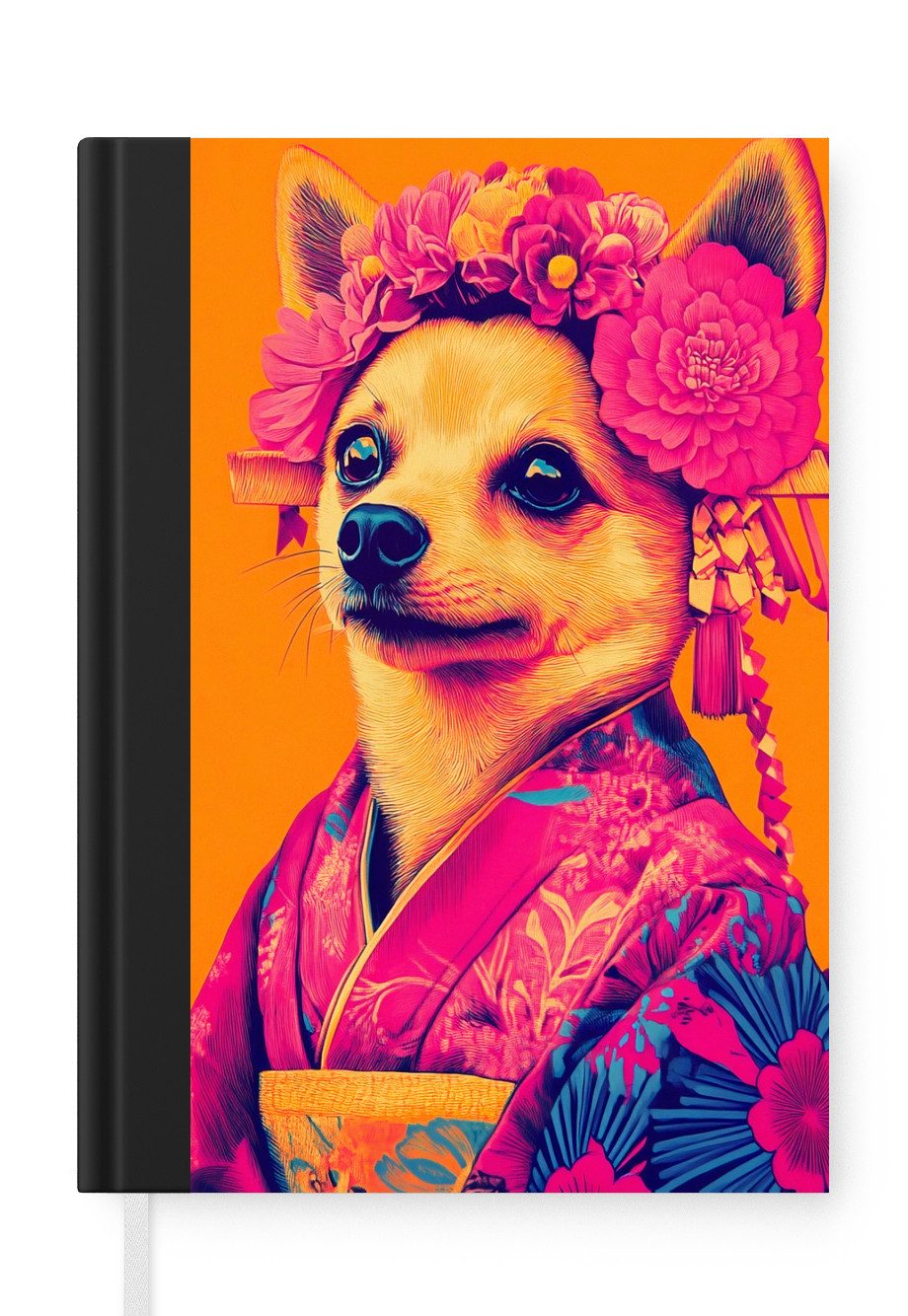 MuchoWow Notizbuch Kimono - Hündchen - Blumenkrone - Orange, Notebook, Notizblock a5, Tagebuch, Journal Liniert