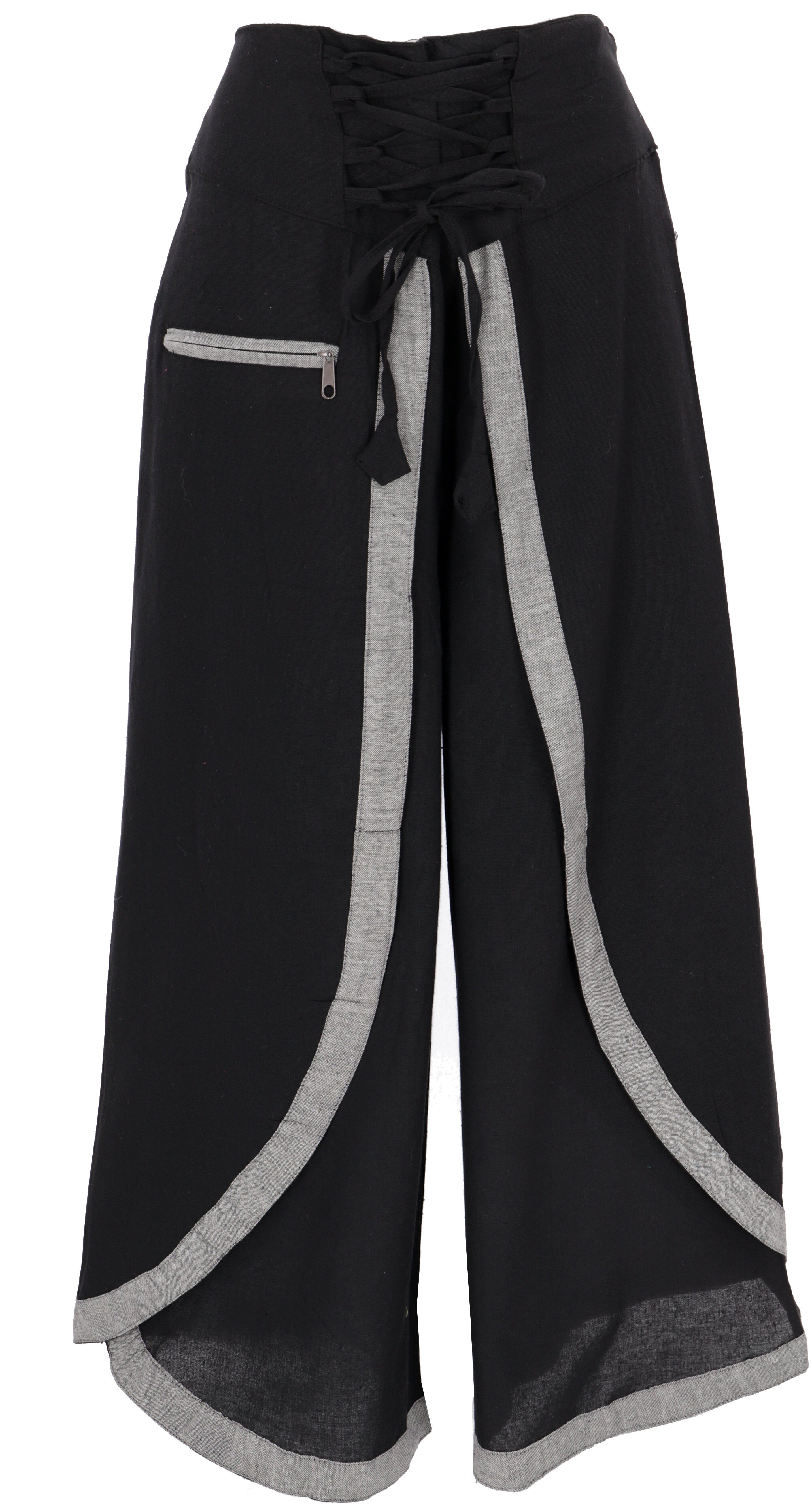 Guru-Shop Relaxhose Palazzohose, Boho Hosenrock, Orienthose,.. alternative Bekleidung schwarz