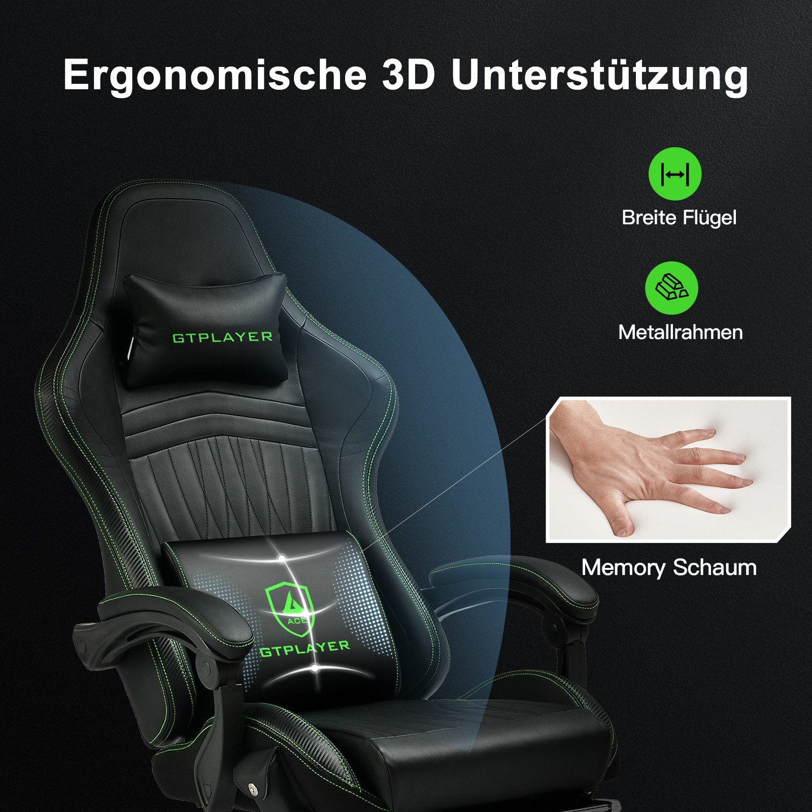 GTPLAYER Gaming-Stuhl ergonomischer Bürostuhl mit HIFI Stereo Lautsprecher, Verbindungsarmlehen beeindrukende Klang-atmosphäre – Bild 4 von 5