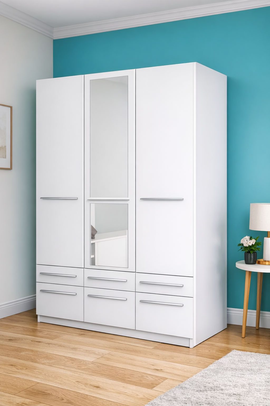 priess Kleiderschrank Schrank Garderobe Wäscheschrank Barcelona in 5 Breiten viel Stauraum, geräumige Schubkästen, mit Spiegel, MADE IN GERMANY
