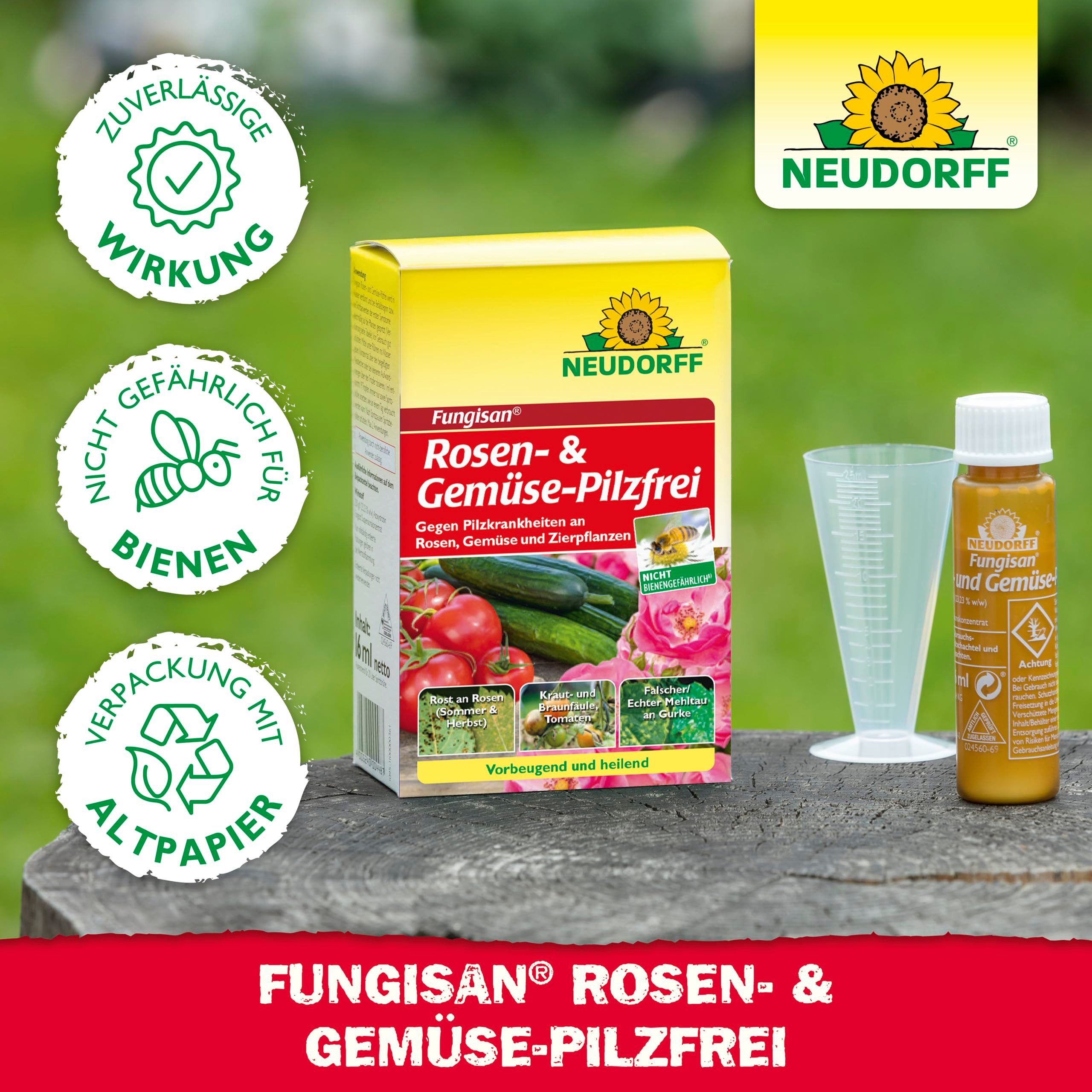 Neudorff Pflanzen-Pilzfrei Fungisan Rosen- und Gemüse-Pilzfrei 16 ml, 0.16 l, Konzentrat bekämpft Pilzkrankheiten wie Rosenrost oder Mehltau, geeignet für Rosen, Gemüse und Zierpflanzen