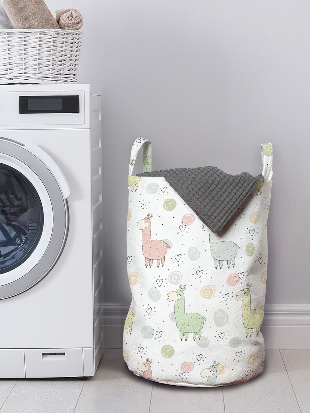 Abakuhaus Lama Kordelzugverschluss Wäschesäckchen Wäschekorb für Waschsalons, mit Griffen Cartoon-Tiermuster