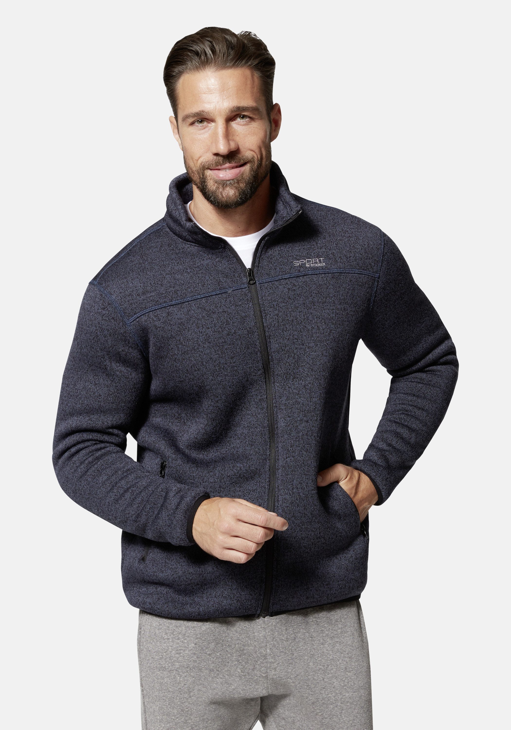 Stooker Men Sweatjacke JOEL mit Stehkragen Strick-Fleecejacke Sherpa fleece günstig online kaufen