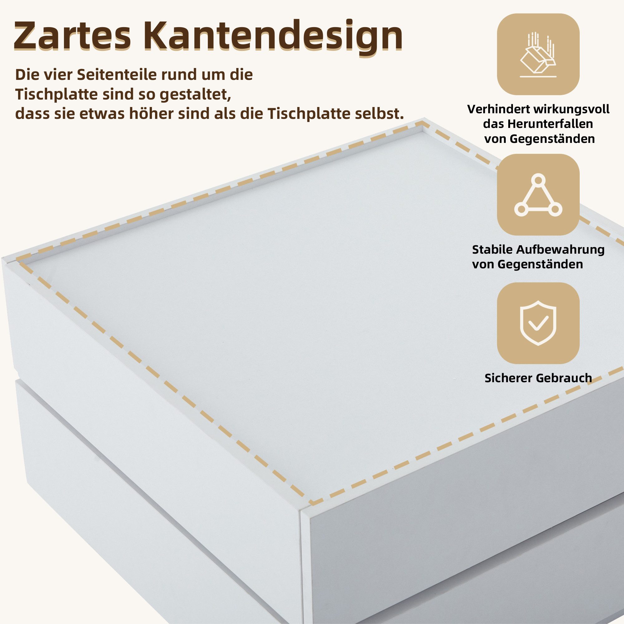 Merax Couchtisch mit drehbarer Tischplatte (60x60x38 cm), Wohnzimmertisch mit 2 Schubladen, Beistelltisch Kaffetisch Satztisch – Bild 5 von 5