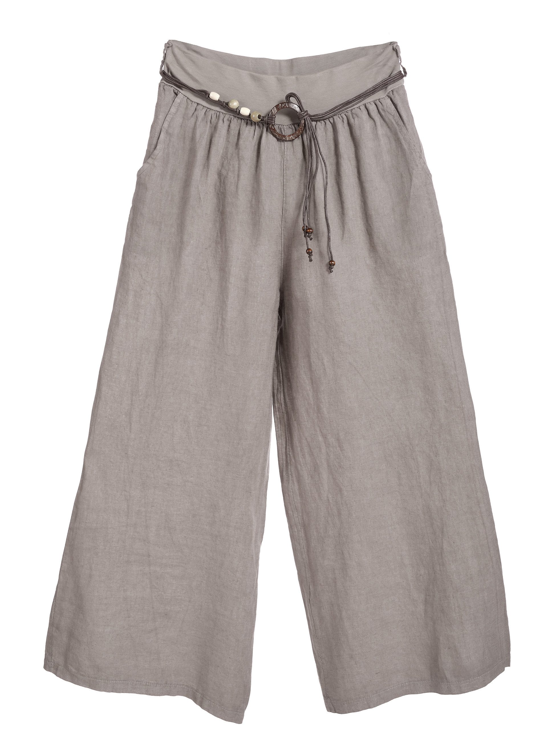 PEKIVESSA Leinenhose Wide-Leg Schlupfhose mit weitem Bein und Gürtel