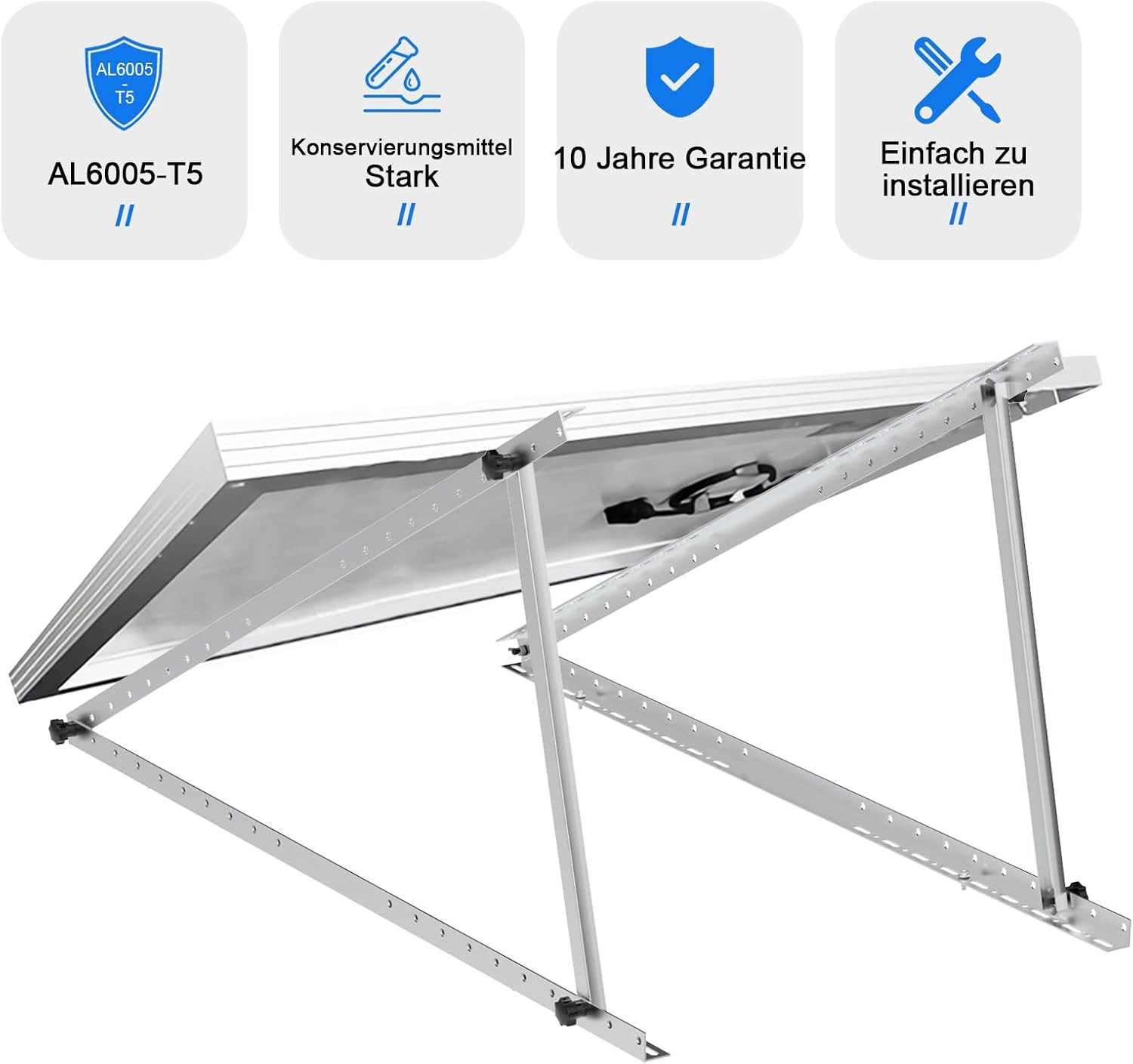 Rhein Beleuchtung Solarmodul Verstellbare Solarmodul-Halterung 118 cm – robust & langlebig, 0 W, Aluminiumlegierung (AL6005-T5), (Set, 4-St., Für 400–600 W Solarmodule & Balkonkraftwerk – einfache Montage), 0–90°Neigung, wetterfest & ohne Bohren – flexible Solarpanel Halterung