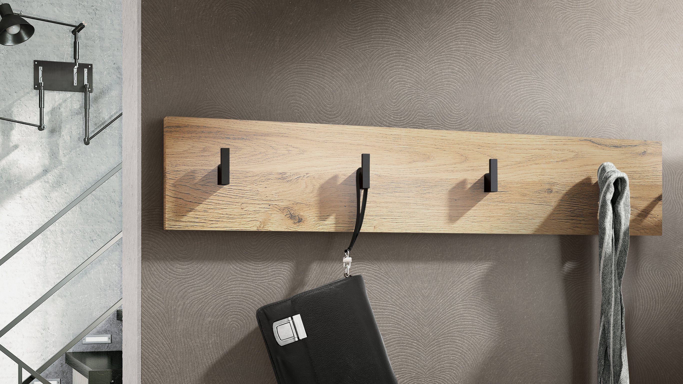 Vladon Garderobenpaneel Linea V2 (Wandgarderobe, mit 4 Kleiderhaken), Eiche Natur (72 x 14,5 x 3,5 cm)