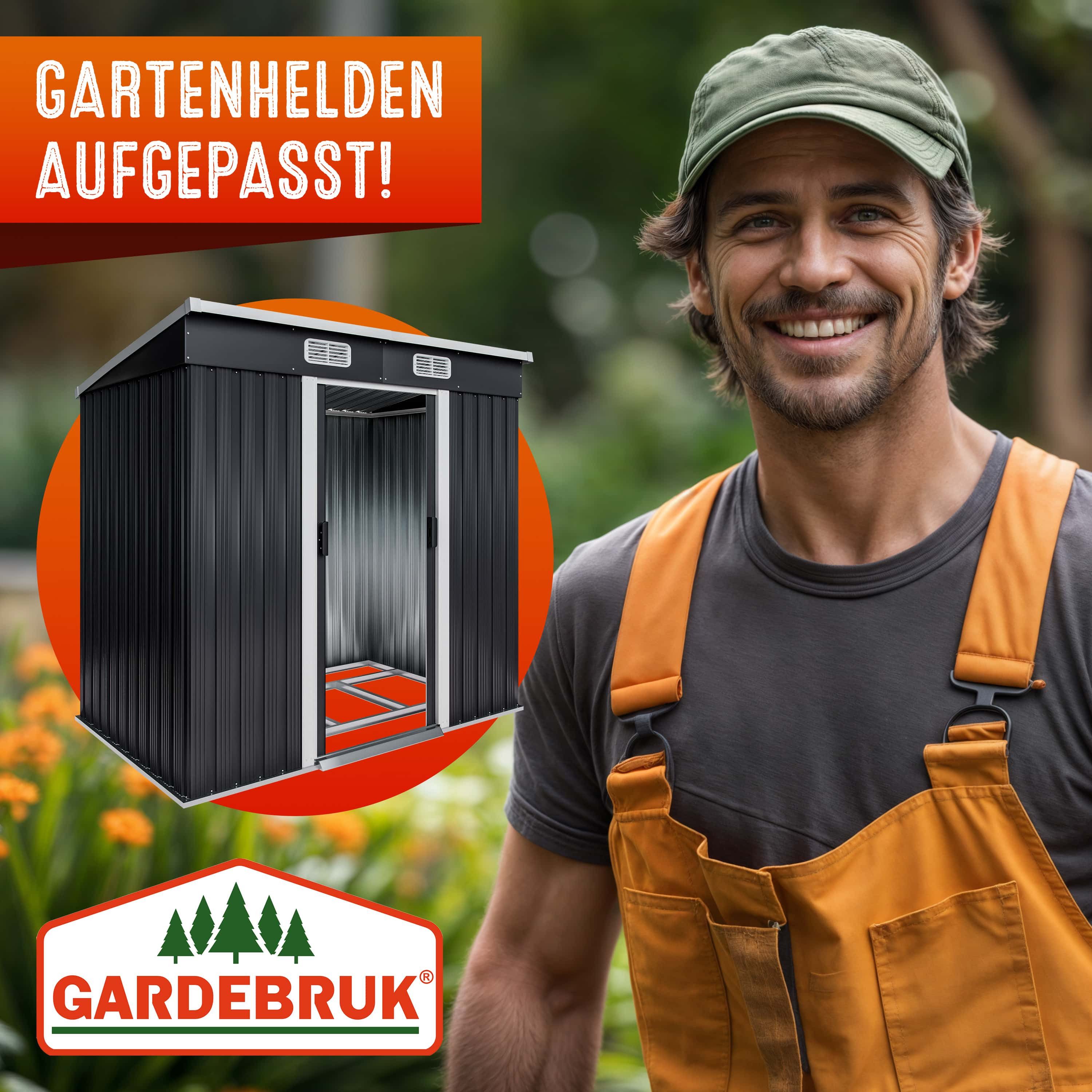 Gardebruk Gerätehaus, BxT: 122x196 cm, L Metall 2m² mit Fundament 196x122x182cm Schiebetür Anthrazit