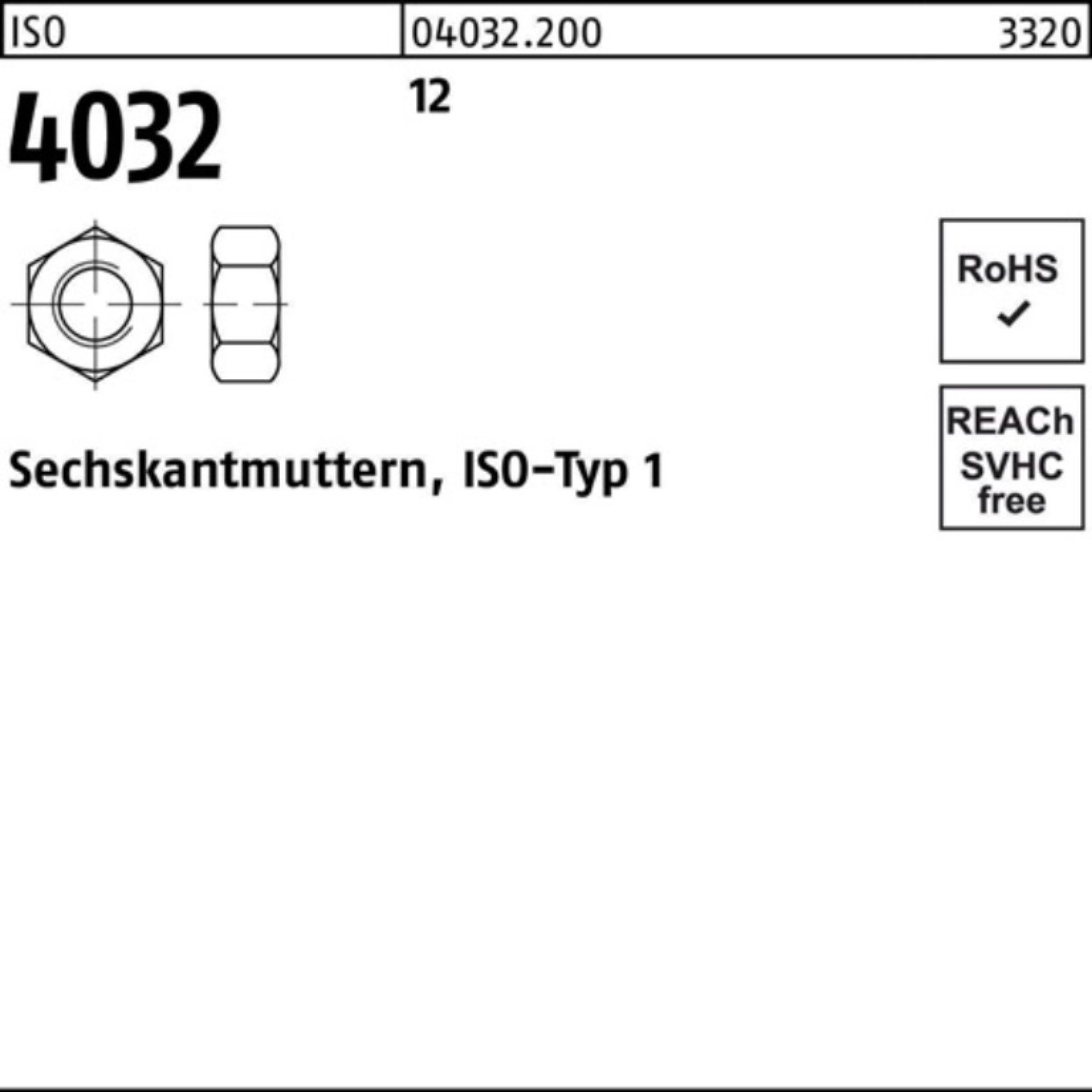 Bufab Muttern 100er Pack Sechskantmutter ISO 4032 M30 12 10 Stück ISO 4032 12 Sechs