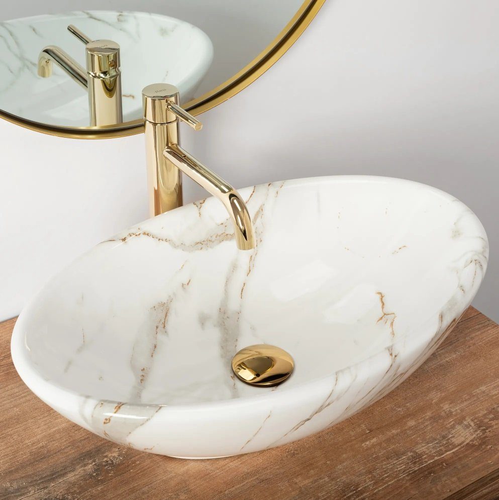 wohnwerk.idee Aufsatzwaschbecken Waschbecken Marmor Optik 53x33cm Pamela Aiax Luxus Design – Bild 3 von 5