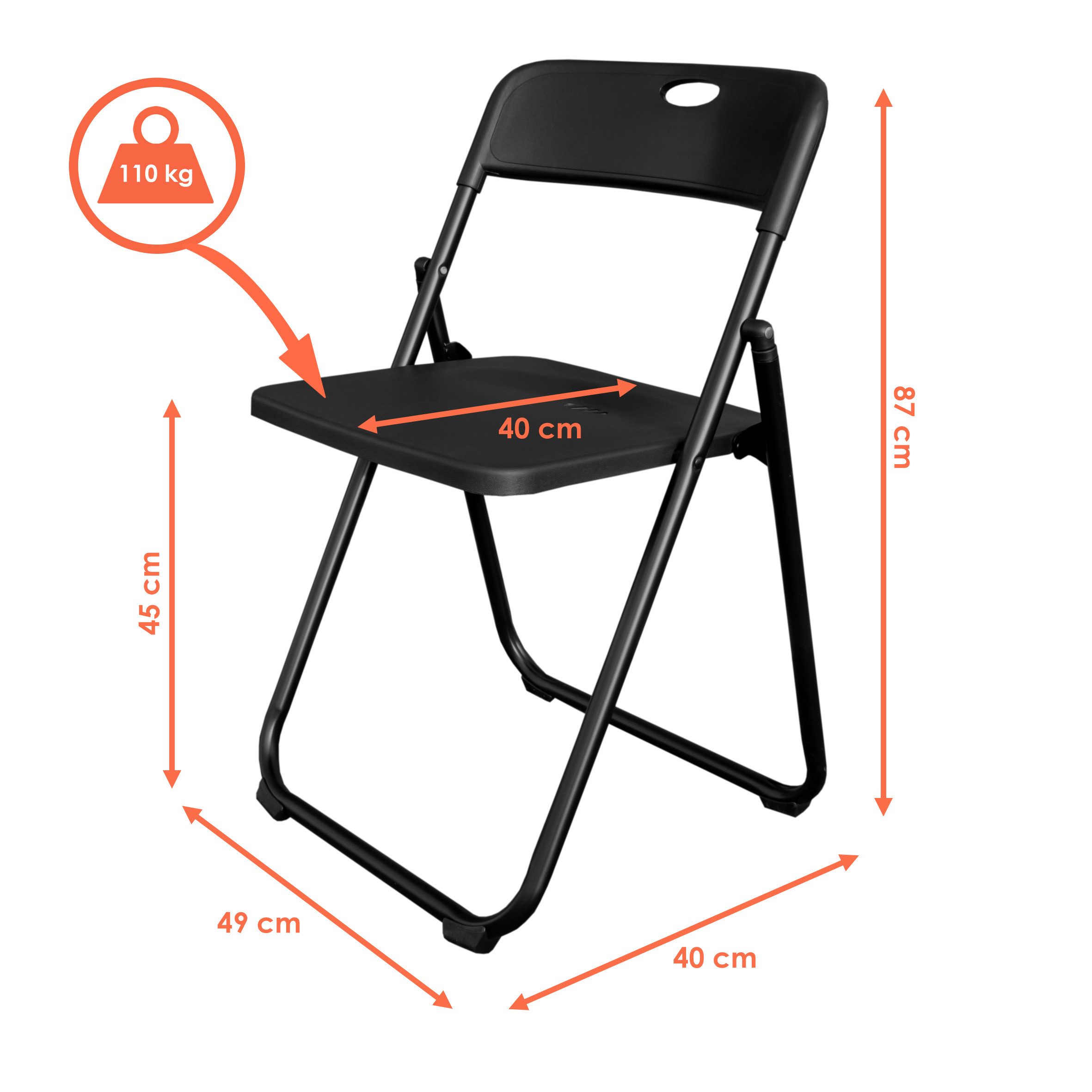 Spetebo Klappstuhl schwarz belastbar bis 110 kg - aus Metall und Kunststoff günstig online kaufen