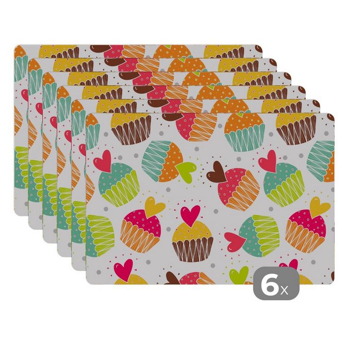 Platzset Muffin - Regenbogen - Design - Herz MuchoWow (6-St) Platzset Platzdecken Platzmatte Tischmatten Schmutzabweisend